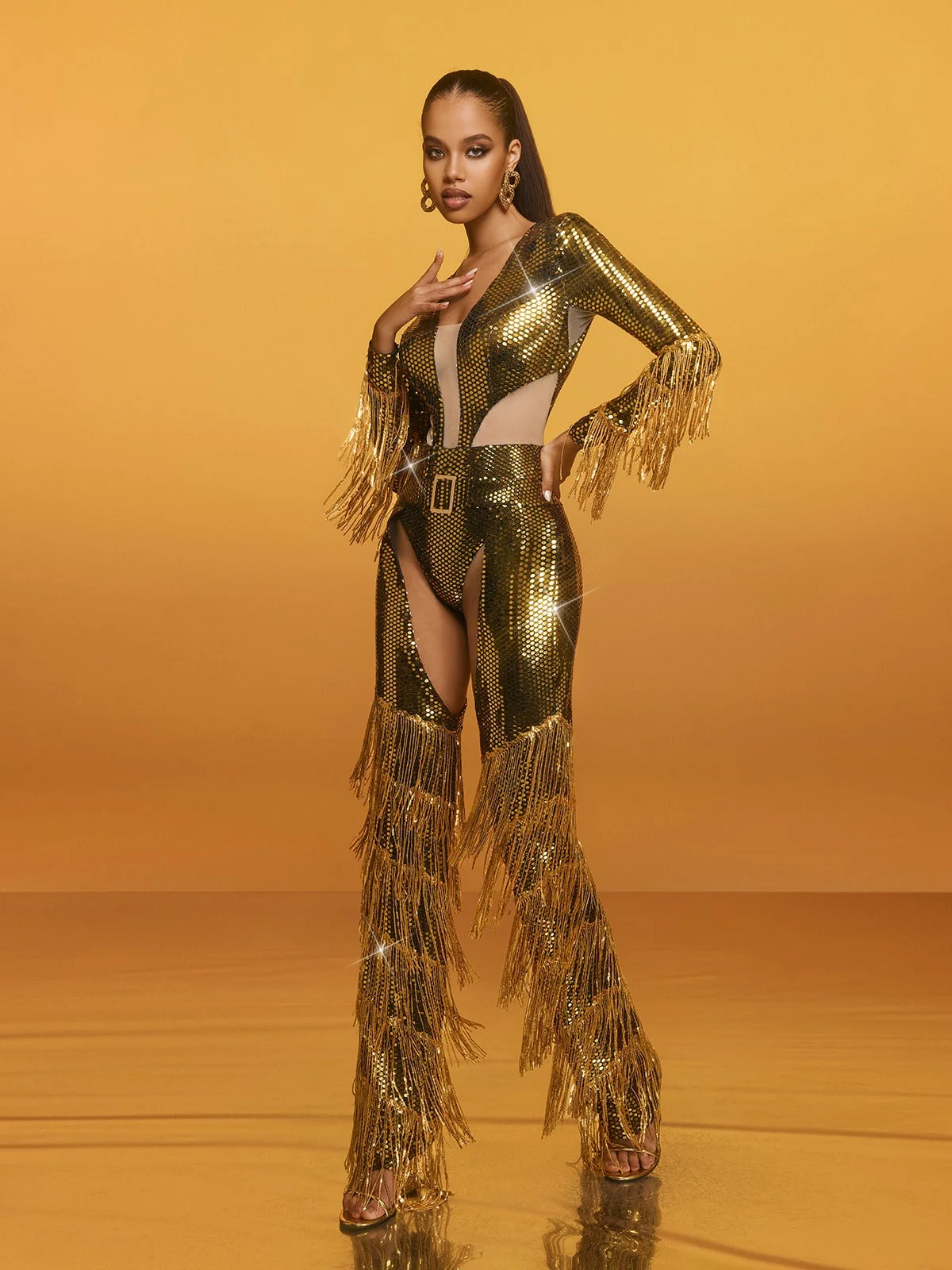 Sequin Fringe Black Jumpsuit