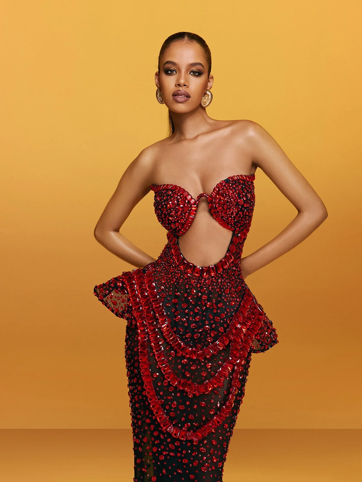 Elegant Crystal Embellished Strapless Maxi Dress