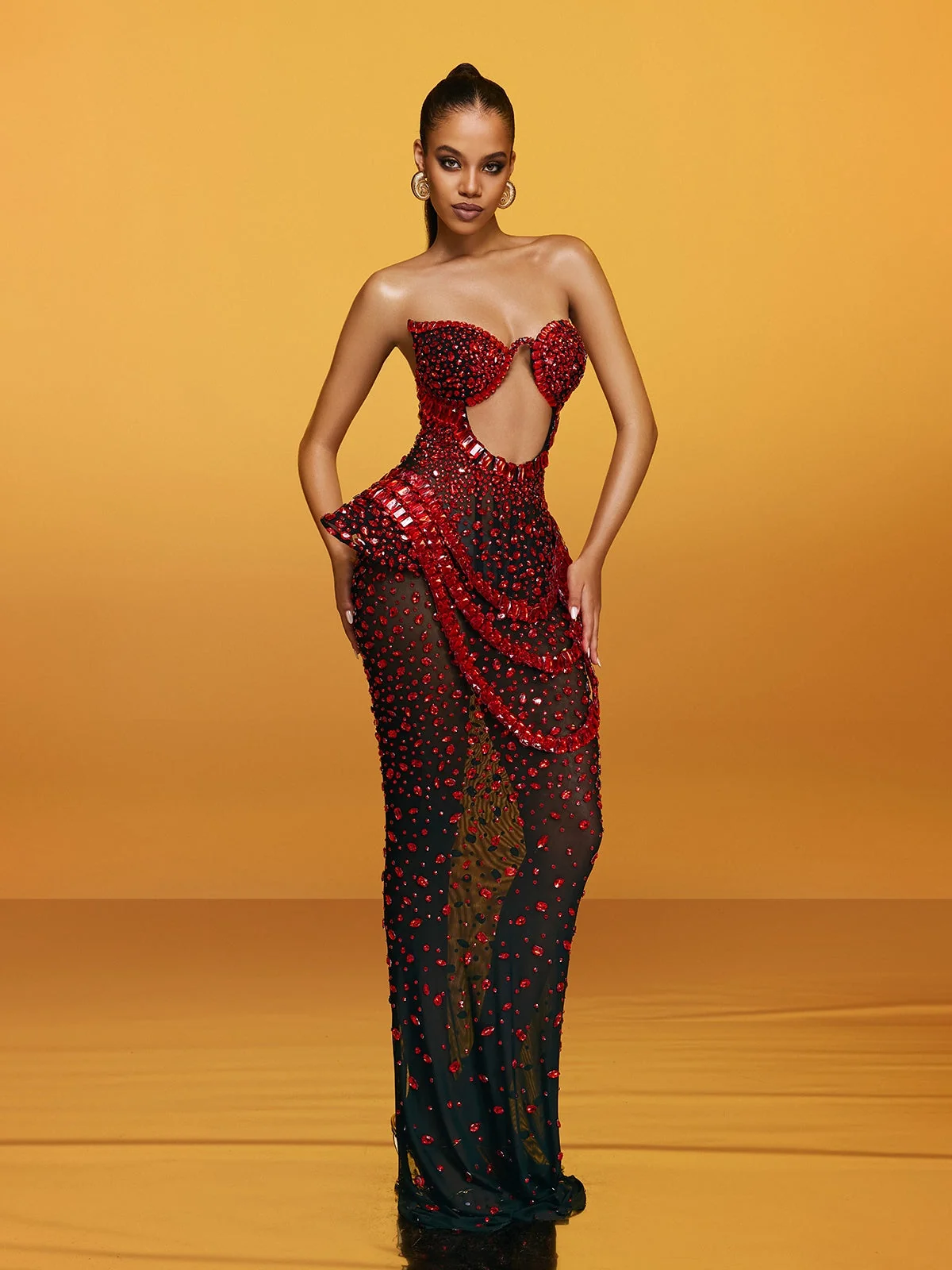 Elegant Crystal Embellished Strapless Maxi Dress