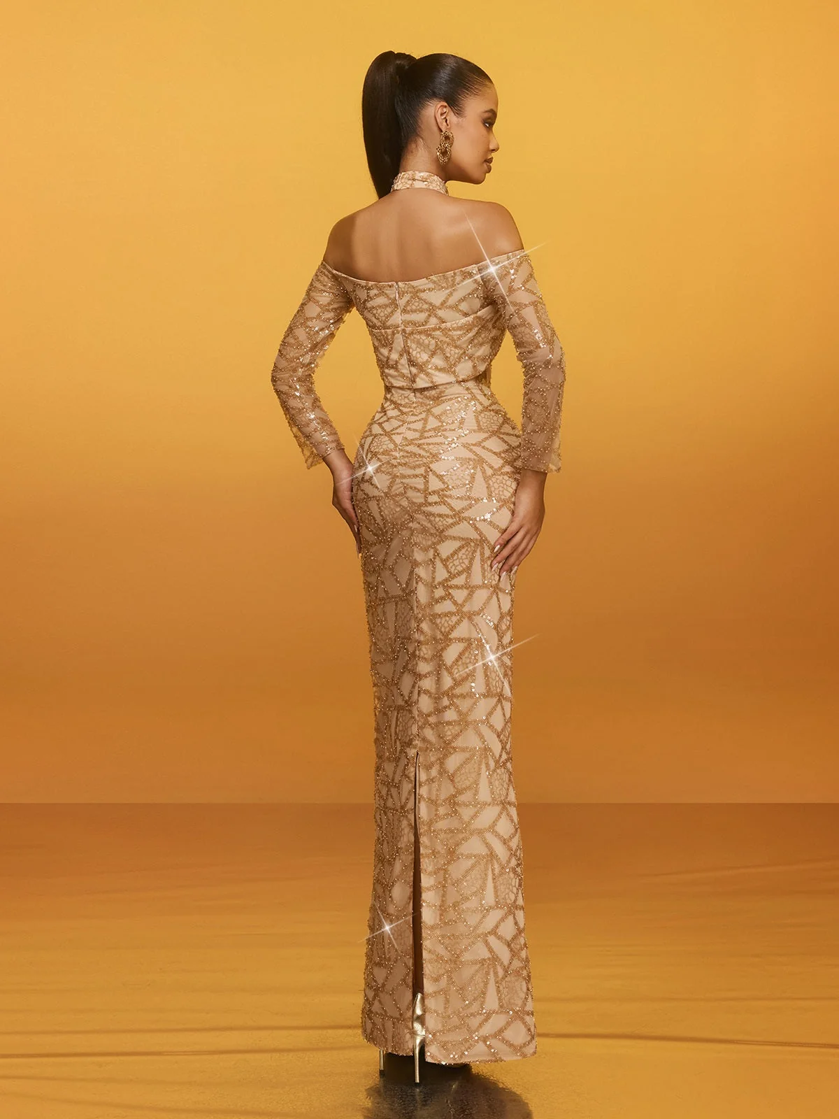 Sparkling Halterneck Sequin Maxi Dress