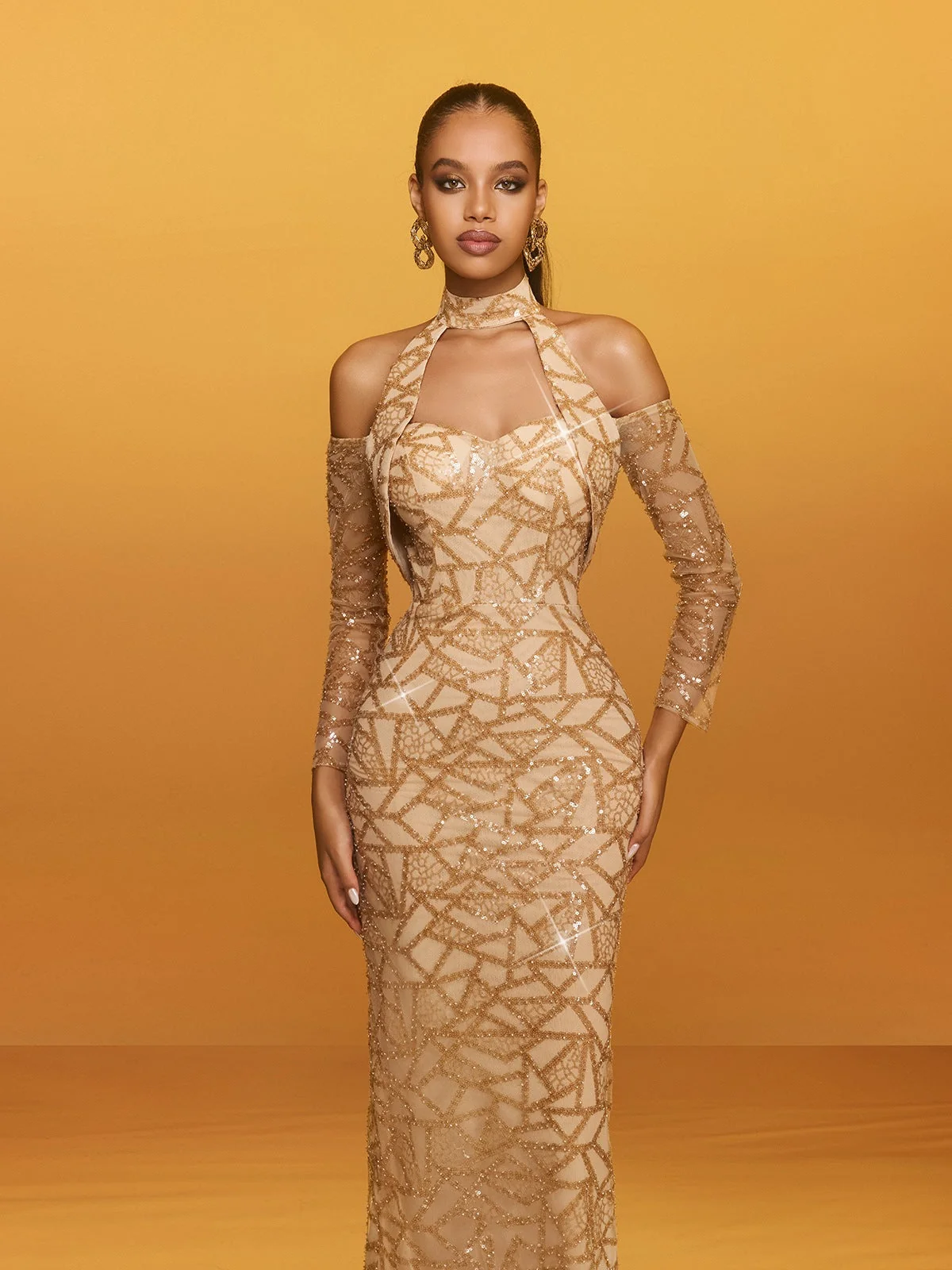 Sparkling Halterneck Sequin Maxi Dress