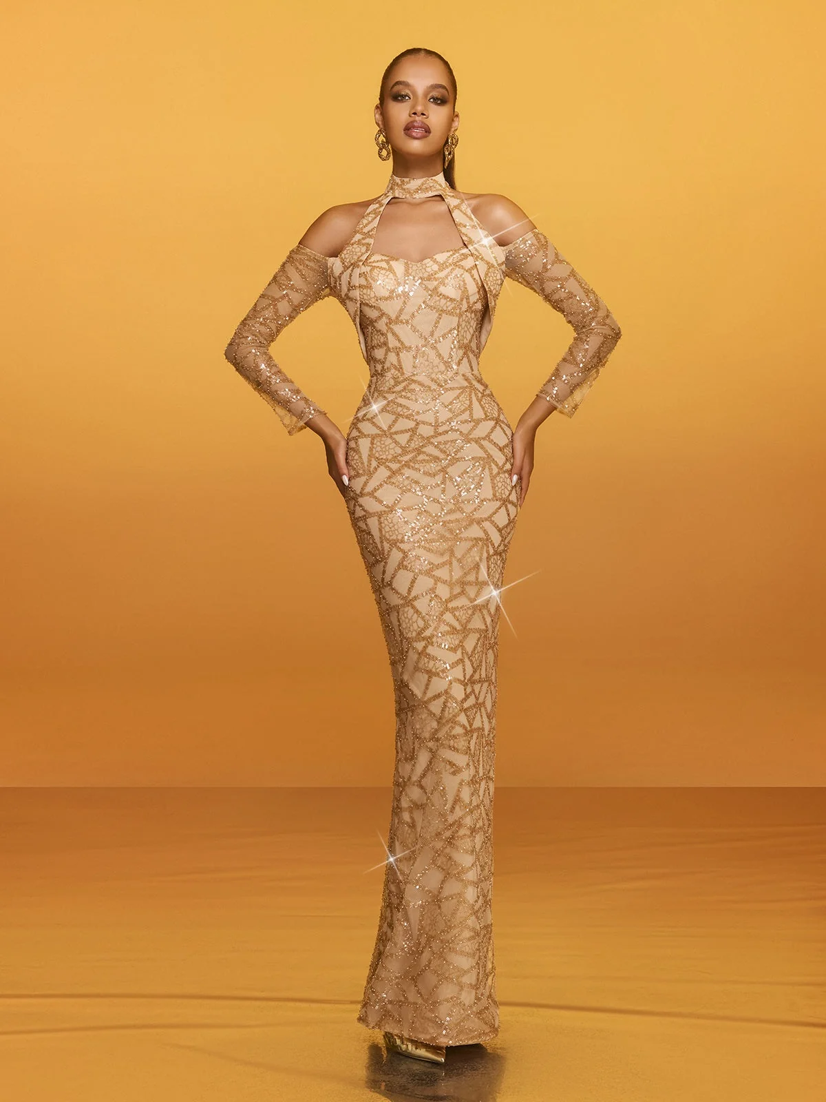 Sparkling Halterneck Sequin Maxi Dress