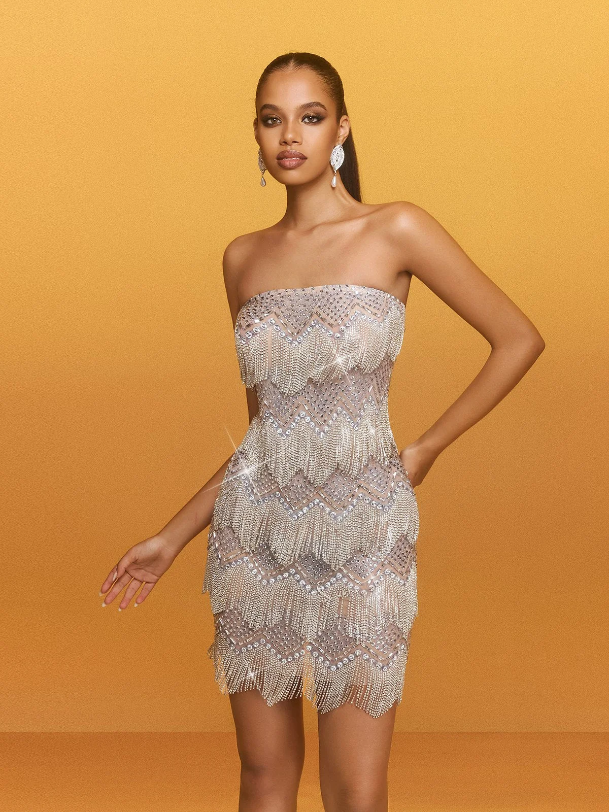 Silver Fringe Rhinestone Mini Dress - Elegant Party Attire