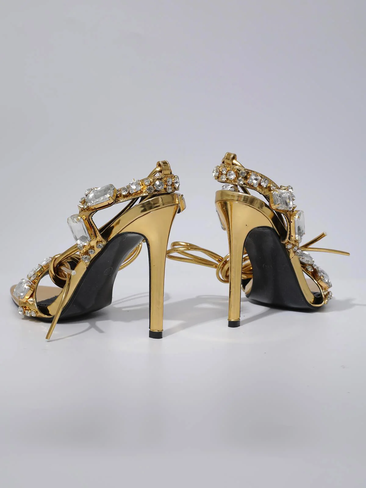 Gold Crystal Lace-Up Stiletto Heels for Women