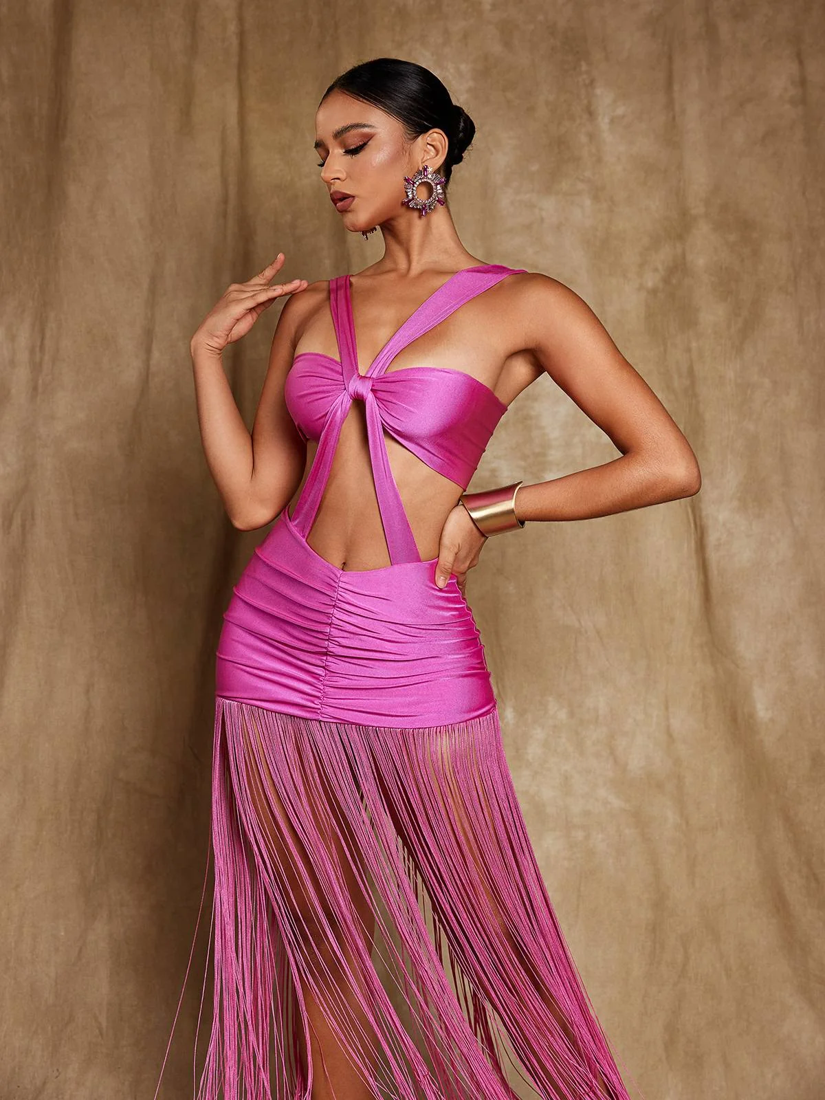 Pink Fringe Cutout Mini Dress - Stylish and Confident