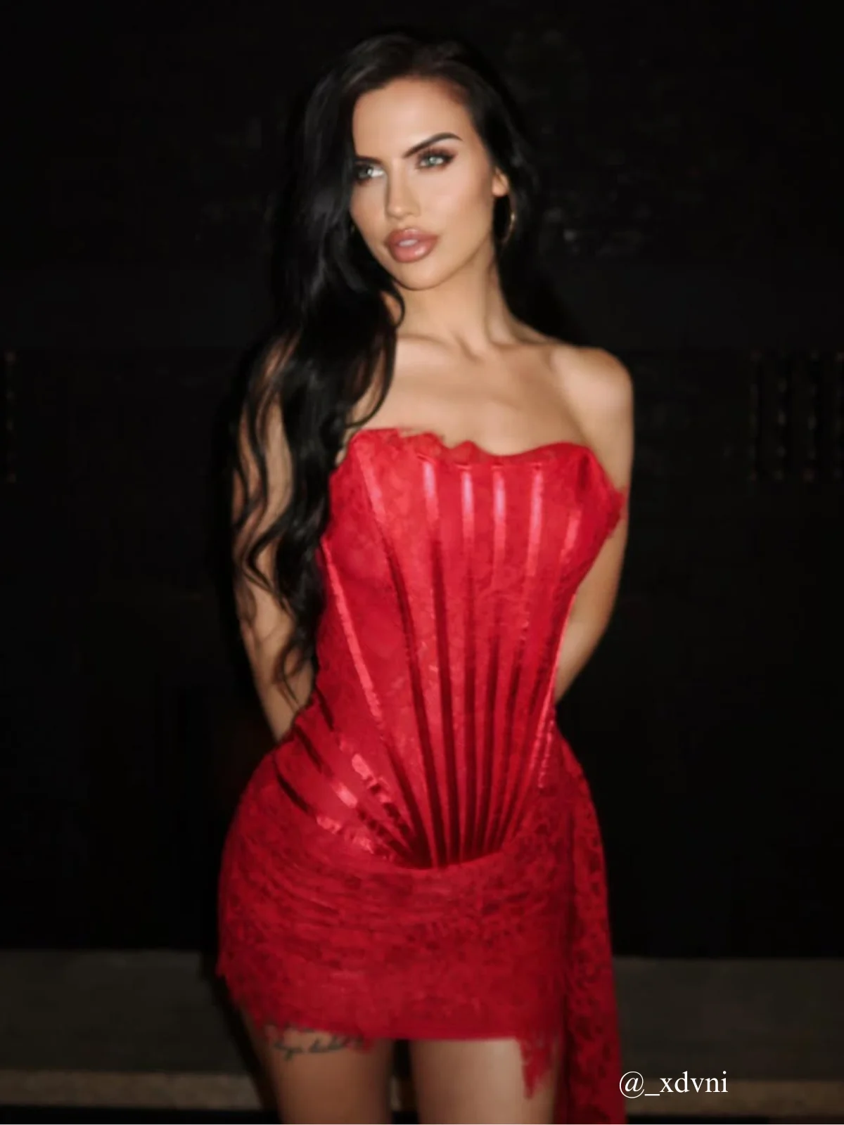 Red Patchwork Lace Strapless Dress - Sophisticated Style