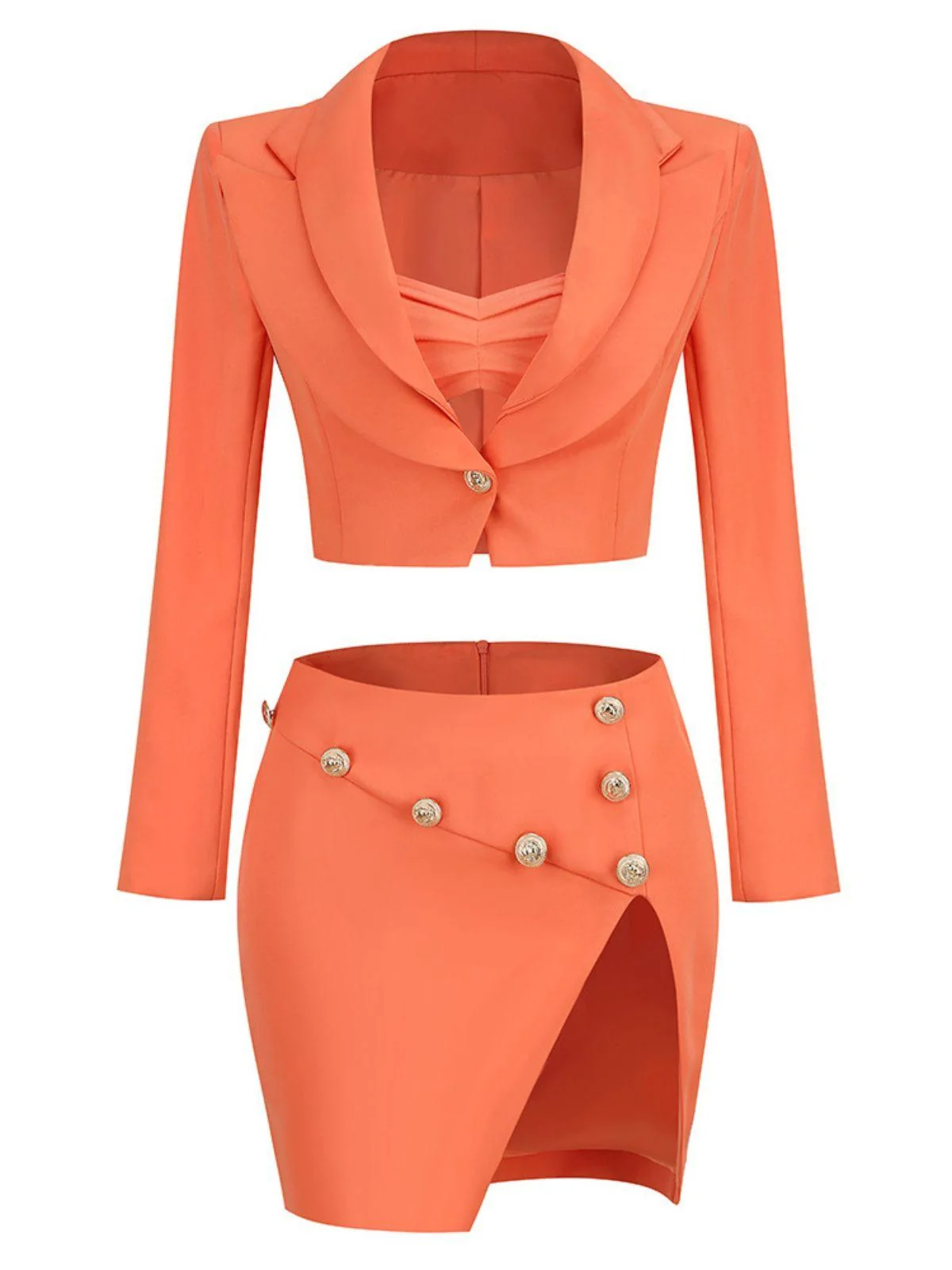 Chic Button Blazer Set with Mini Skirt