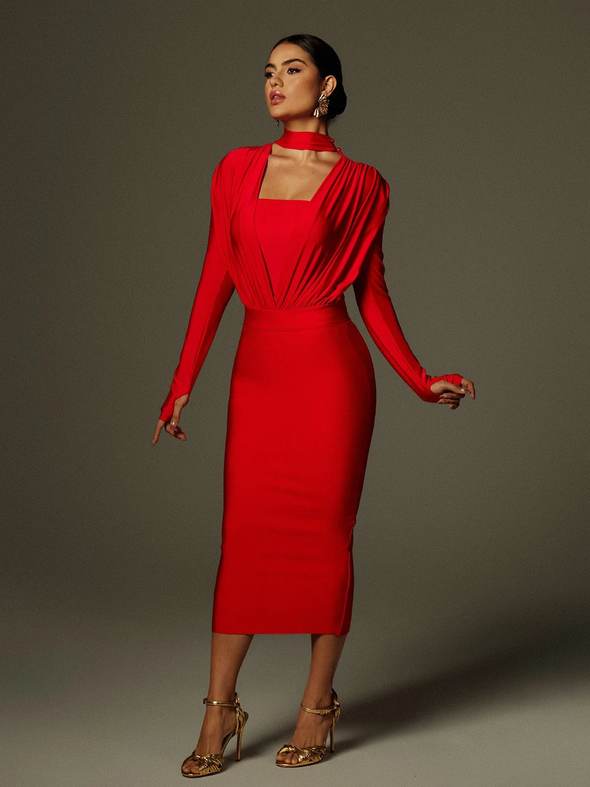 Ruched Long Sleeve Bodysuit for Women - Benjamin Style