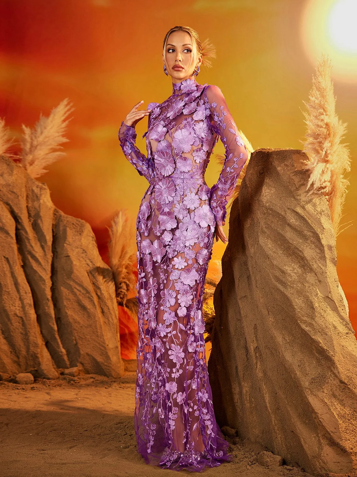 Floral Mesh Skirt Set in Luxe Fabric