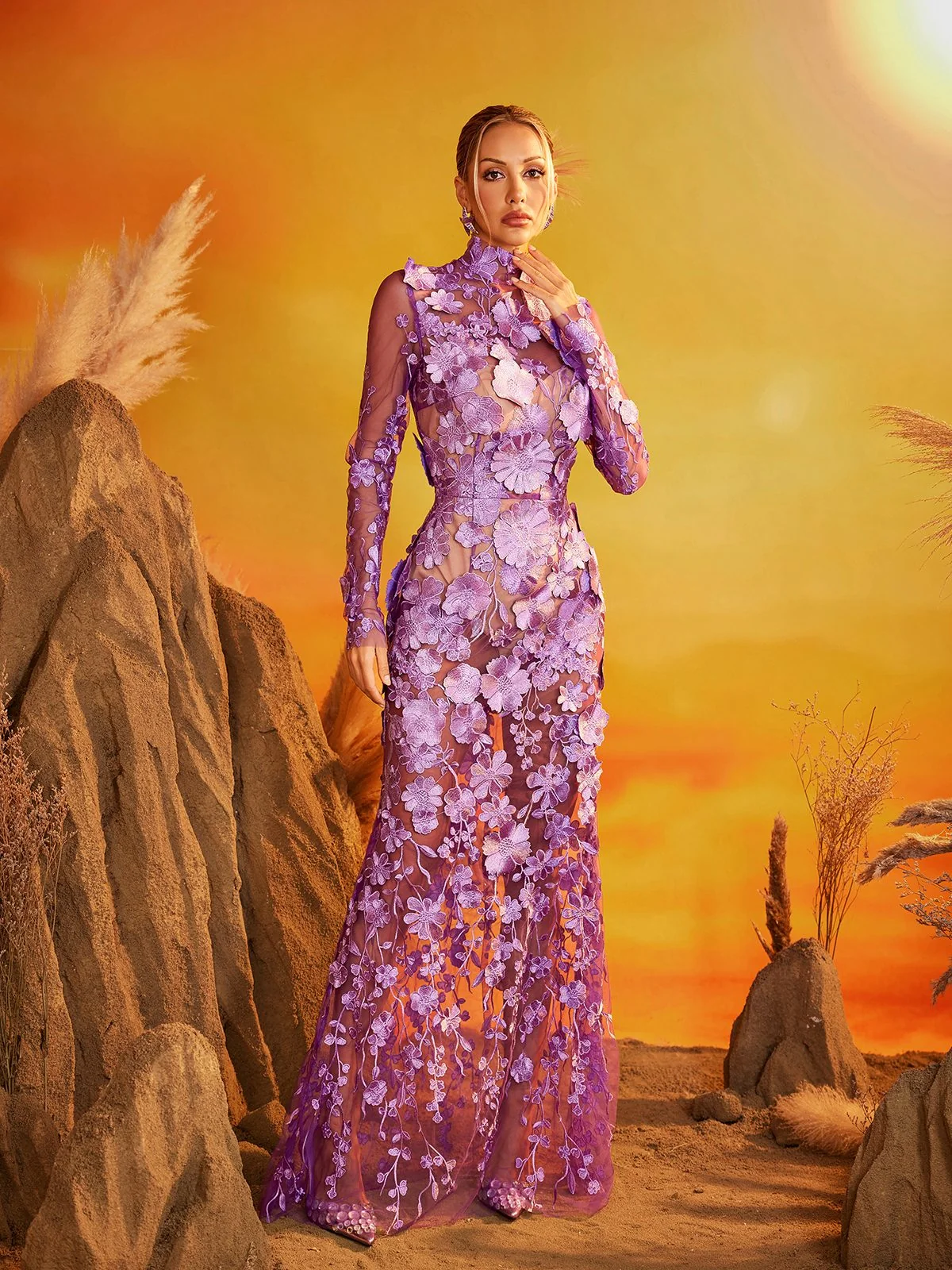 Floral Mesh Skirt Set in Luxe Fabric