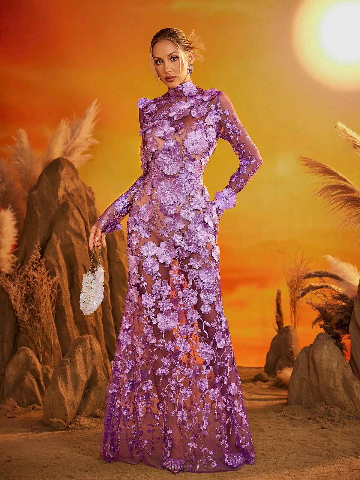 Floral Mesh Skirt Set in Luxe Fabric