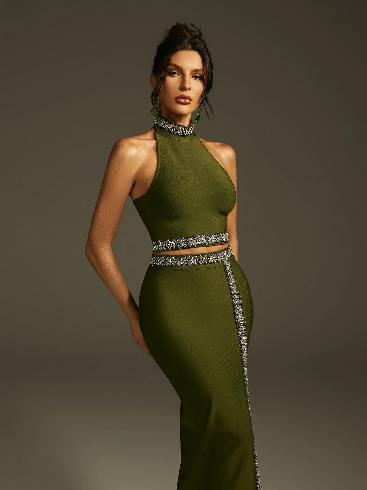 Crystal Bandage Skirt Set - Elegant Evening Wear