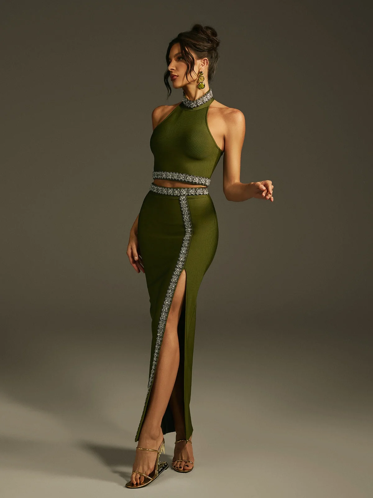 Crystal Bandage Skirt Set - Elegant Evening Wear