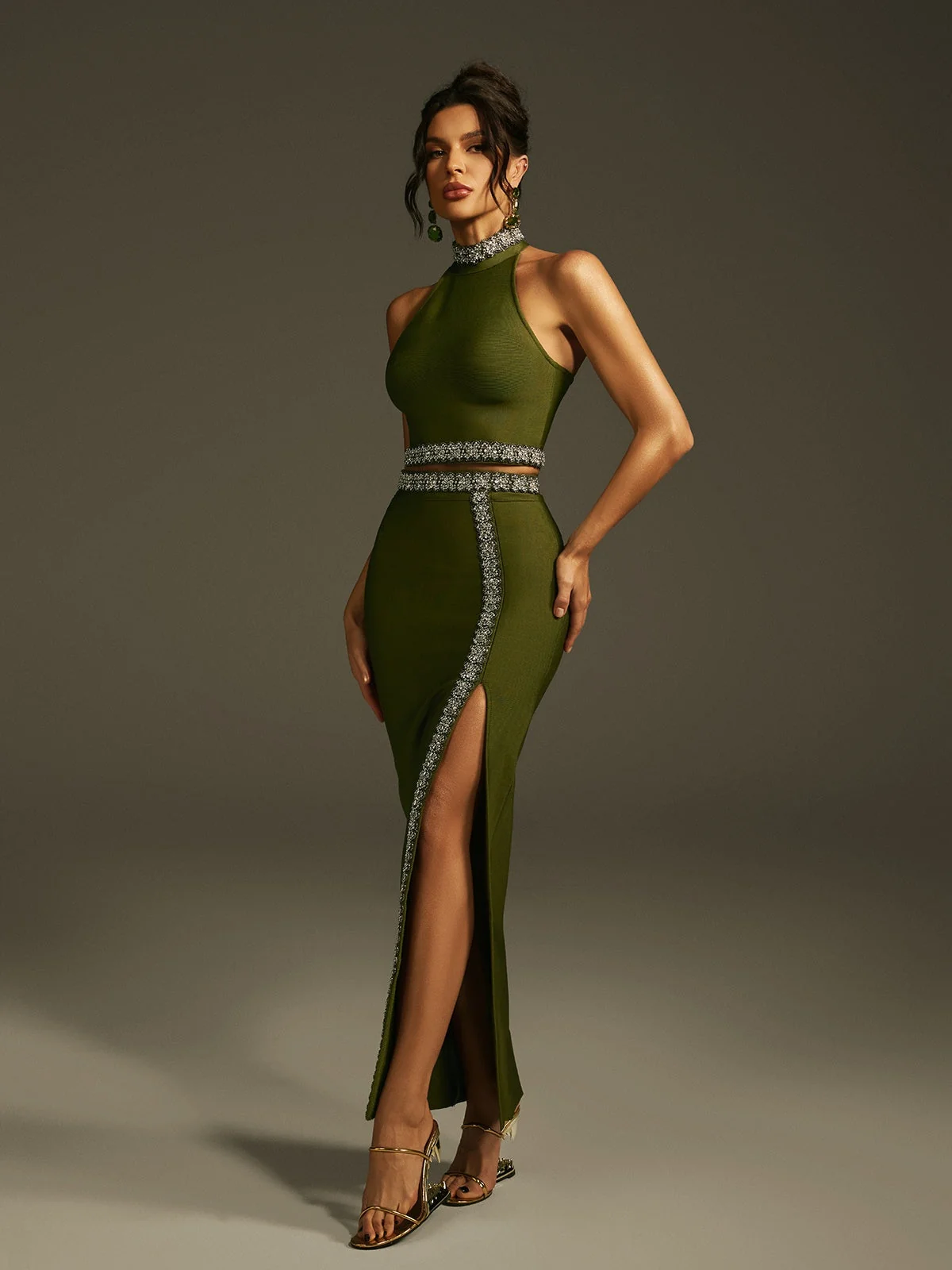 Crystal Bandage Skirt Set - Elegant Evening Wear