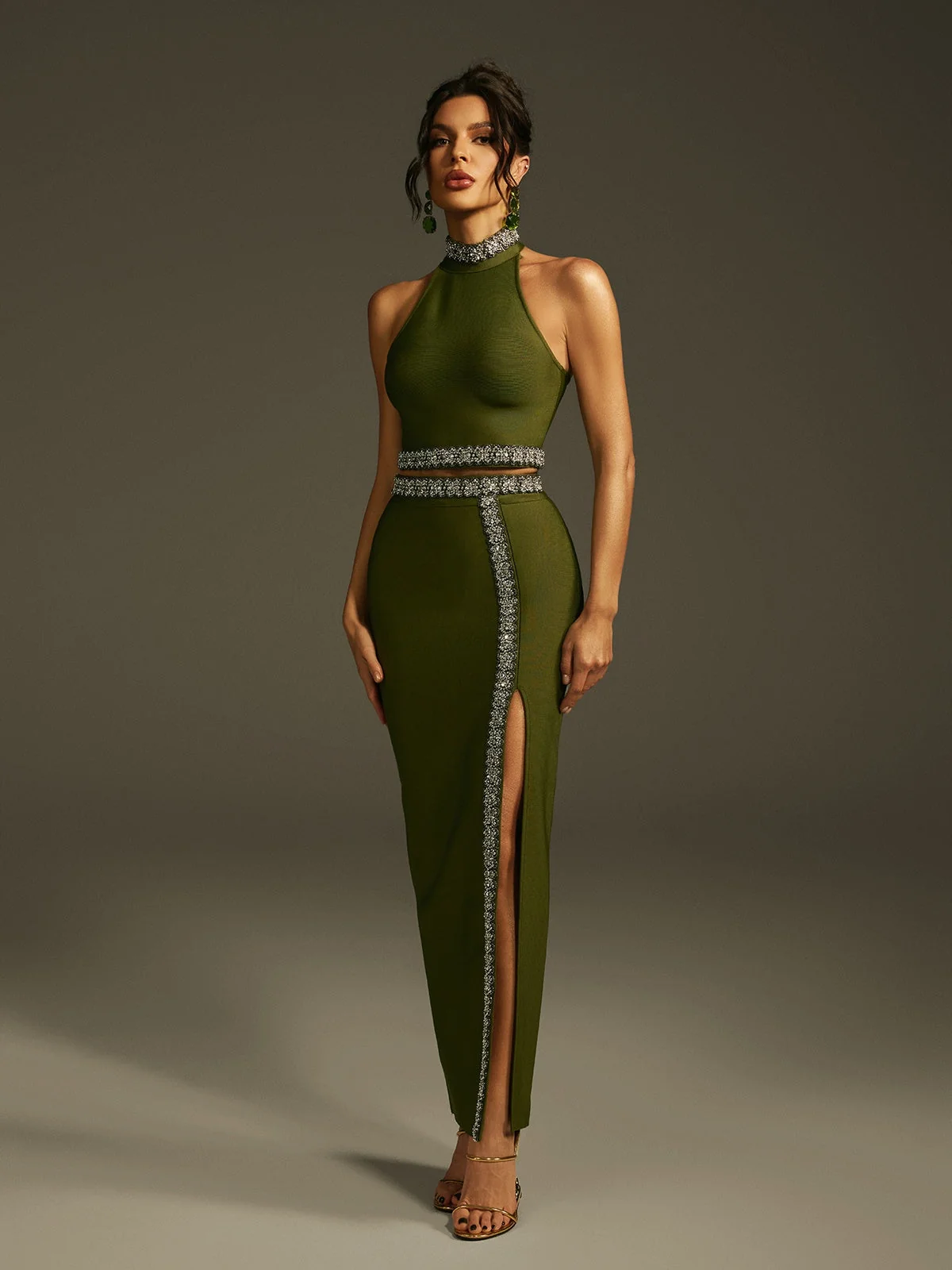 Crystal Bandage Skirt Set - Elegant Evening Wear