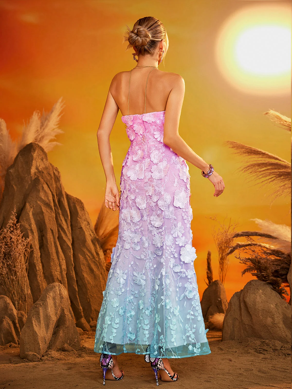 Floral Maxi Dress Sleeveless Elegant Evening Gown