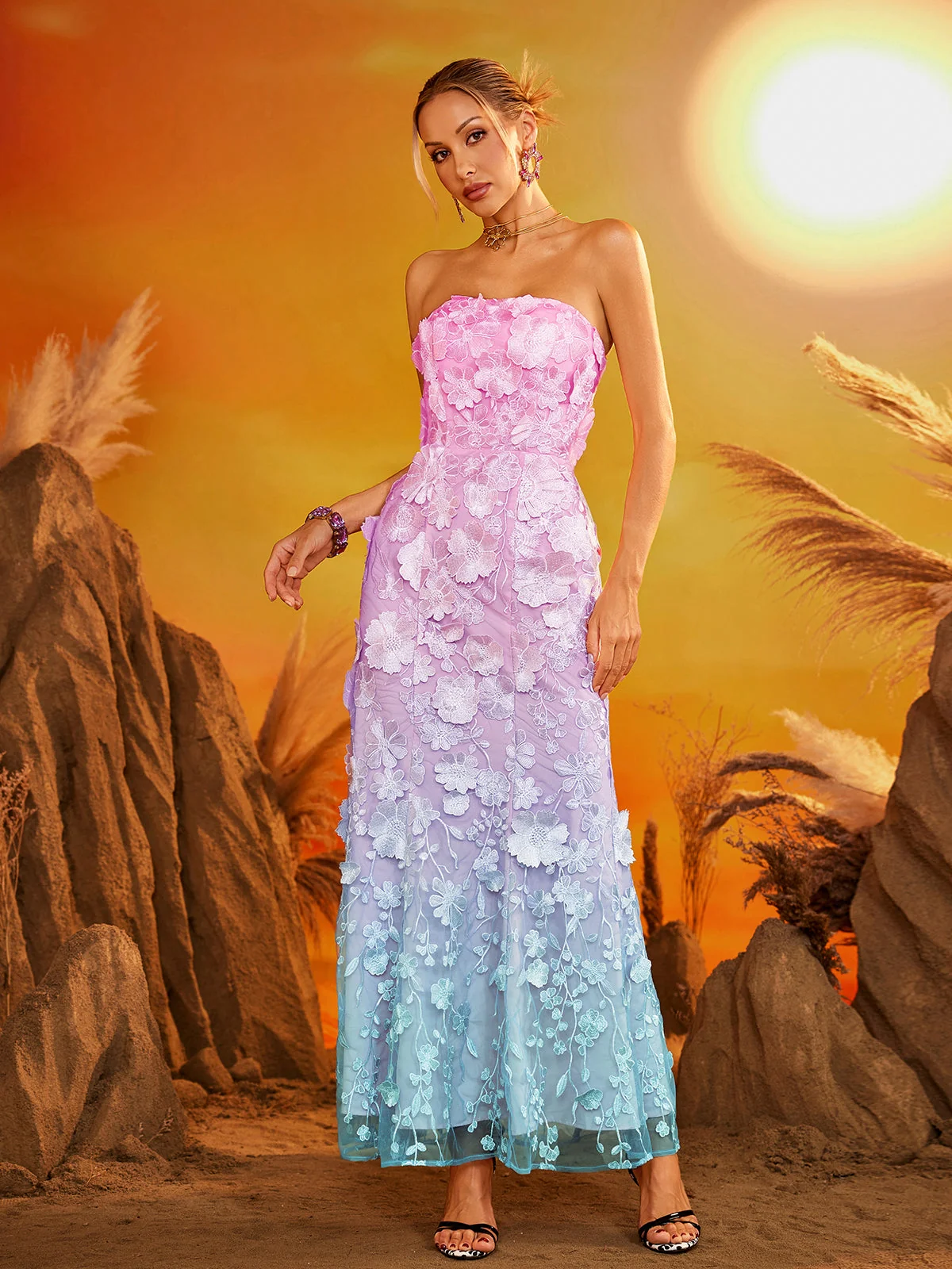 Floral Maxi Dress Sleeveless Elegant Evening Gown