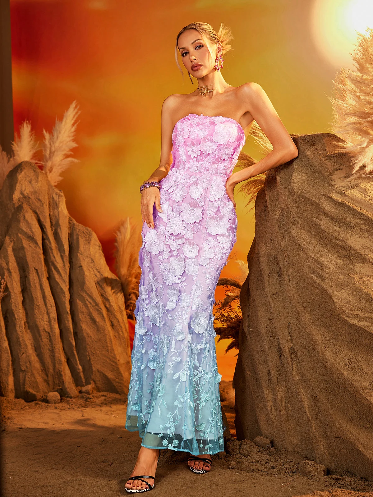 Floral Maxi Dress Sleeveless Elegant Evening Gown