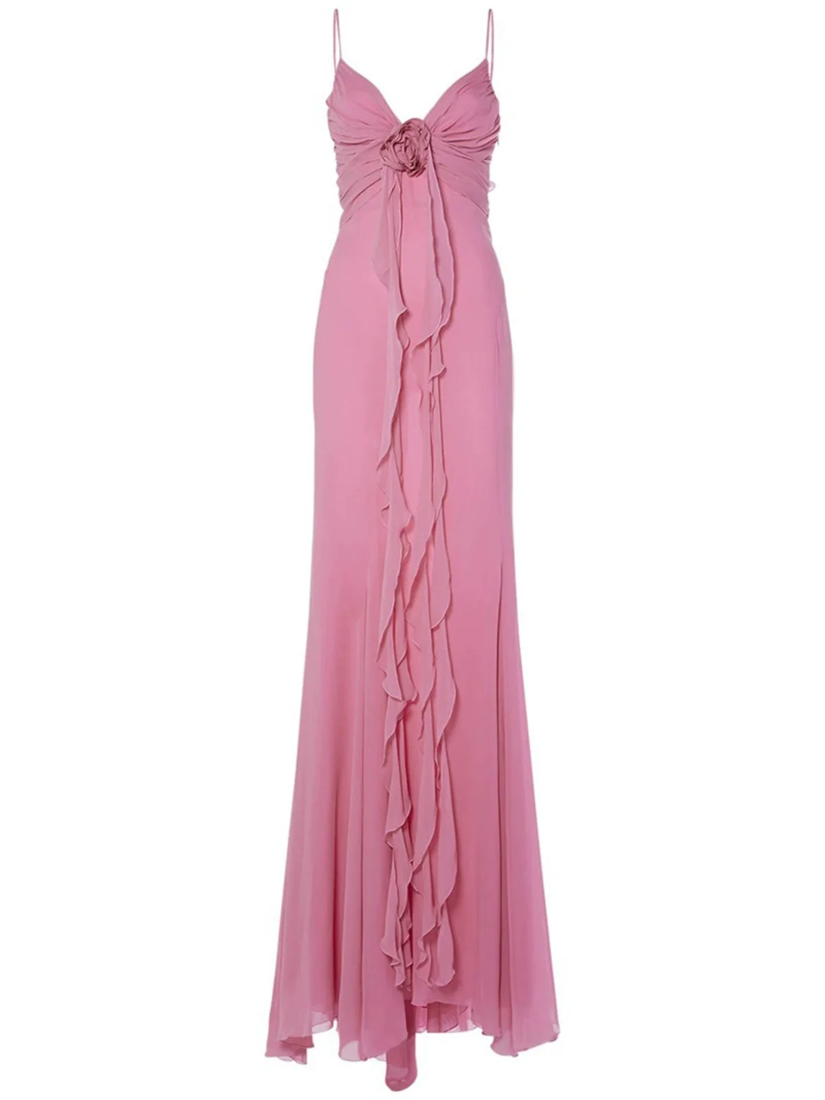 Pink Floral Draped Maxi Dress - Romantic Tea Dress