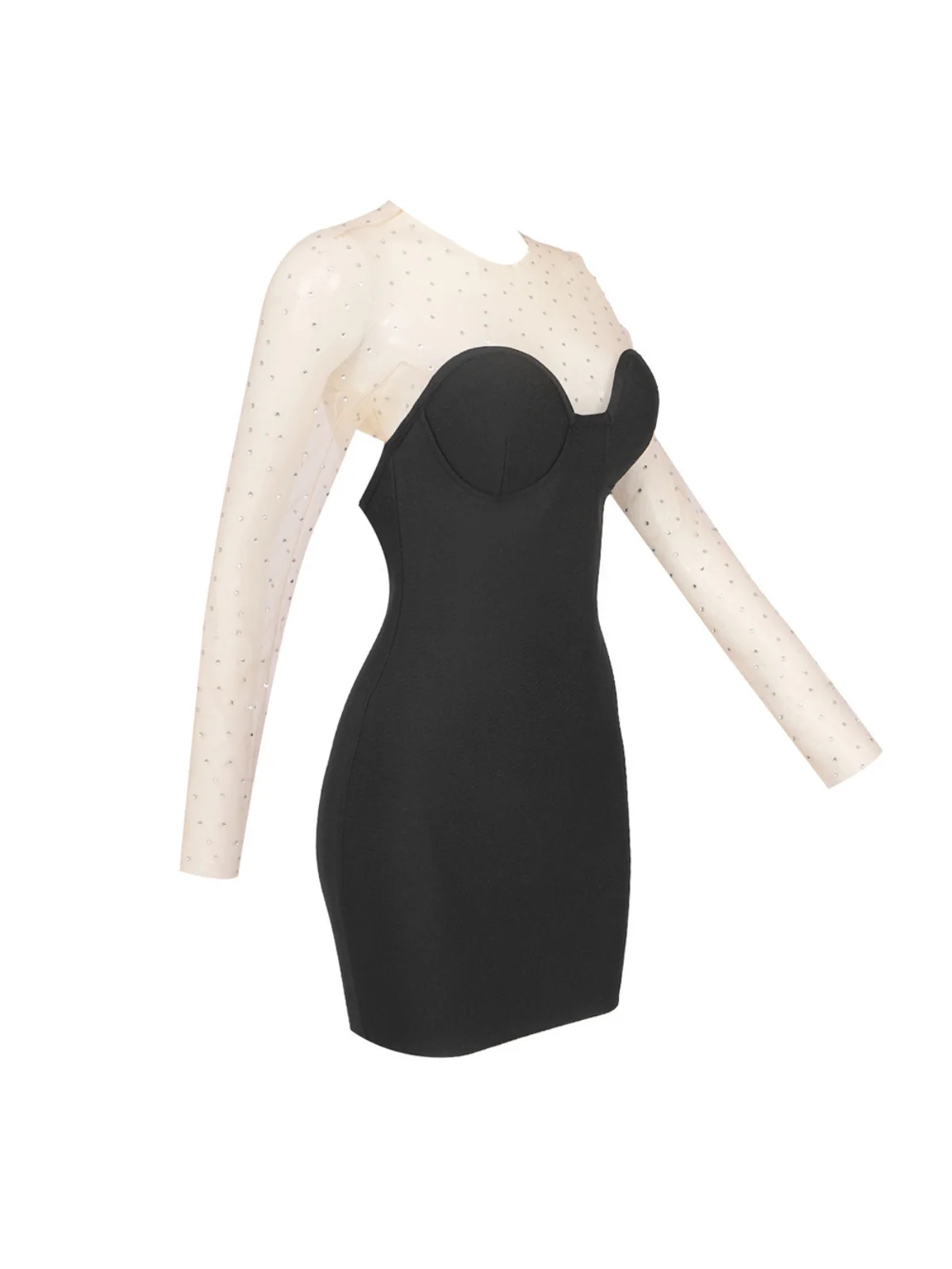 Crystal Patchwork Bandage Dress in Black - High Stretch Fabric