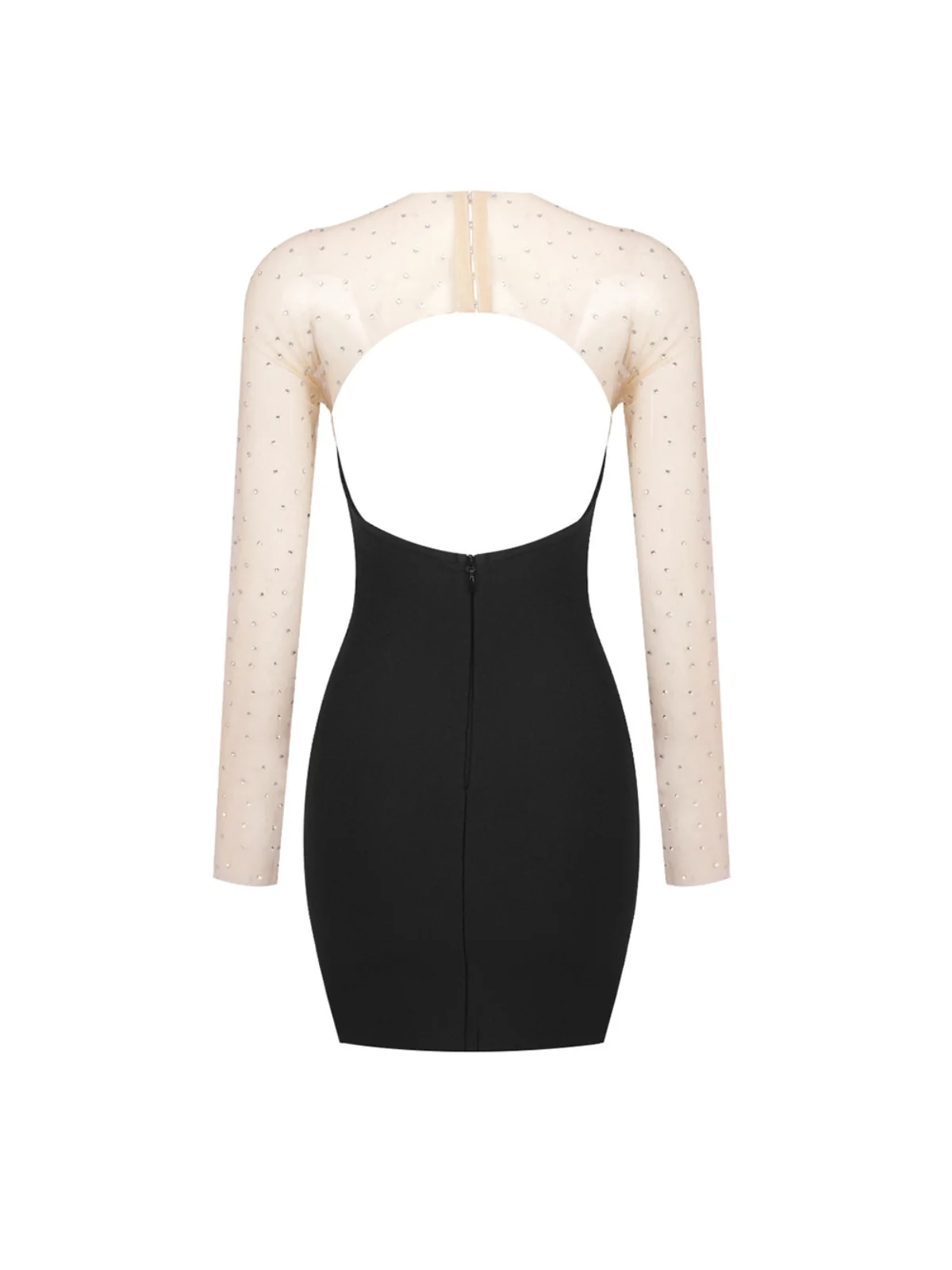 Crystal Patchwork Bandage Dress in Black - High Stretch Fabric