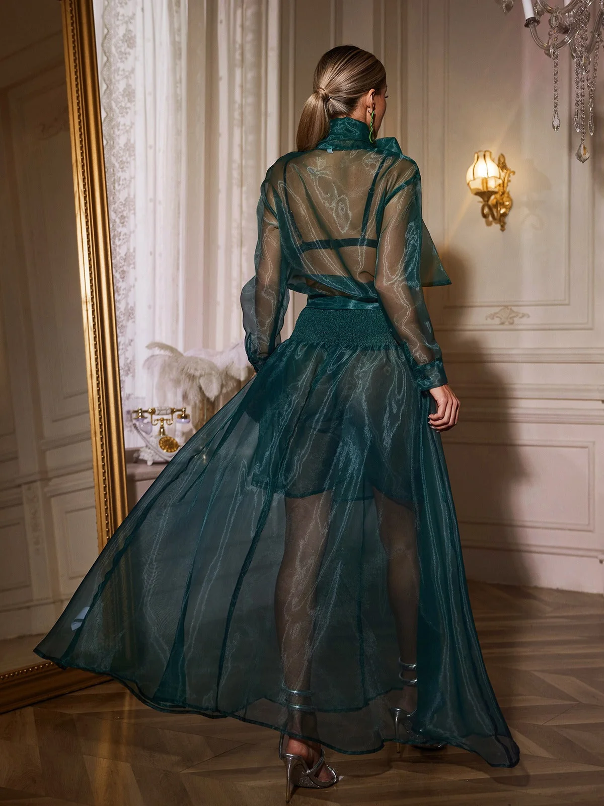 Mesh Skirt Set with Bow Detail Green Tea Dress