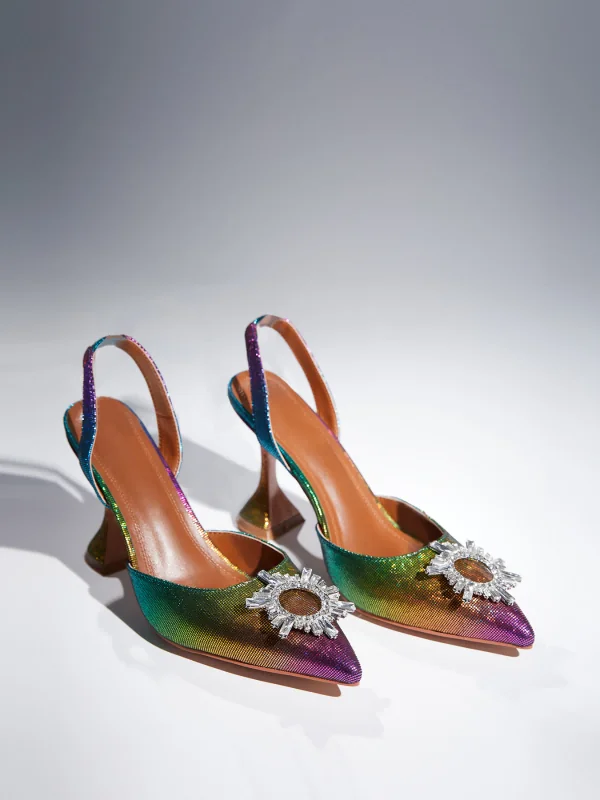 Multi-Colored Rhinestone Slingback Flared Heels for Special Occasions