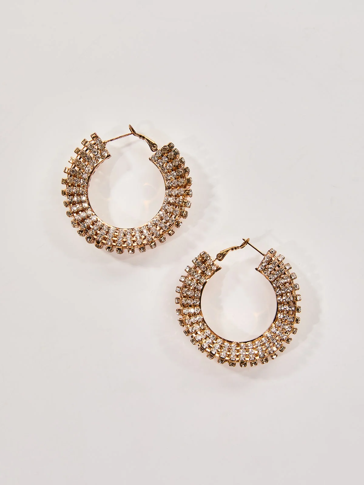Gold Rhinestone Hoop Earrings - Elegant Sparkling Glamour