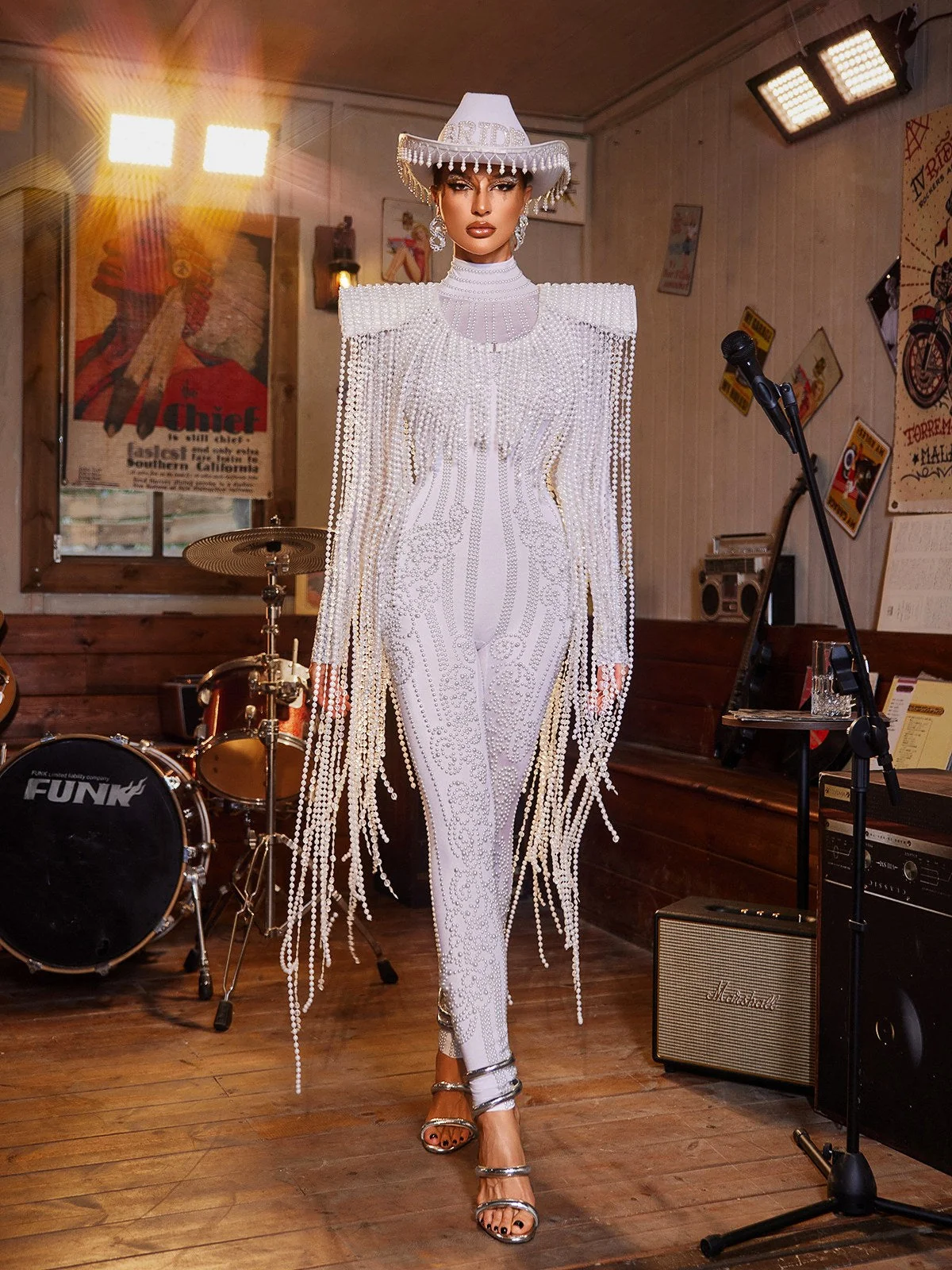 White Pearl Fringe Fashion Cape Top