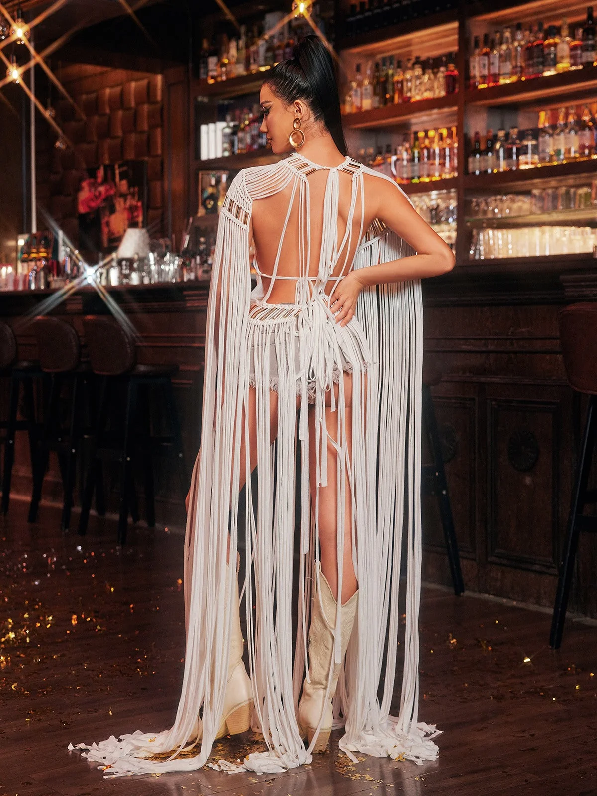 White Knit Fringe Cover Up Dress