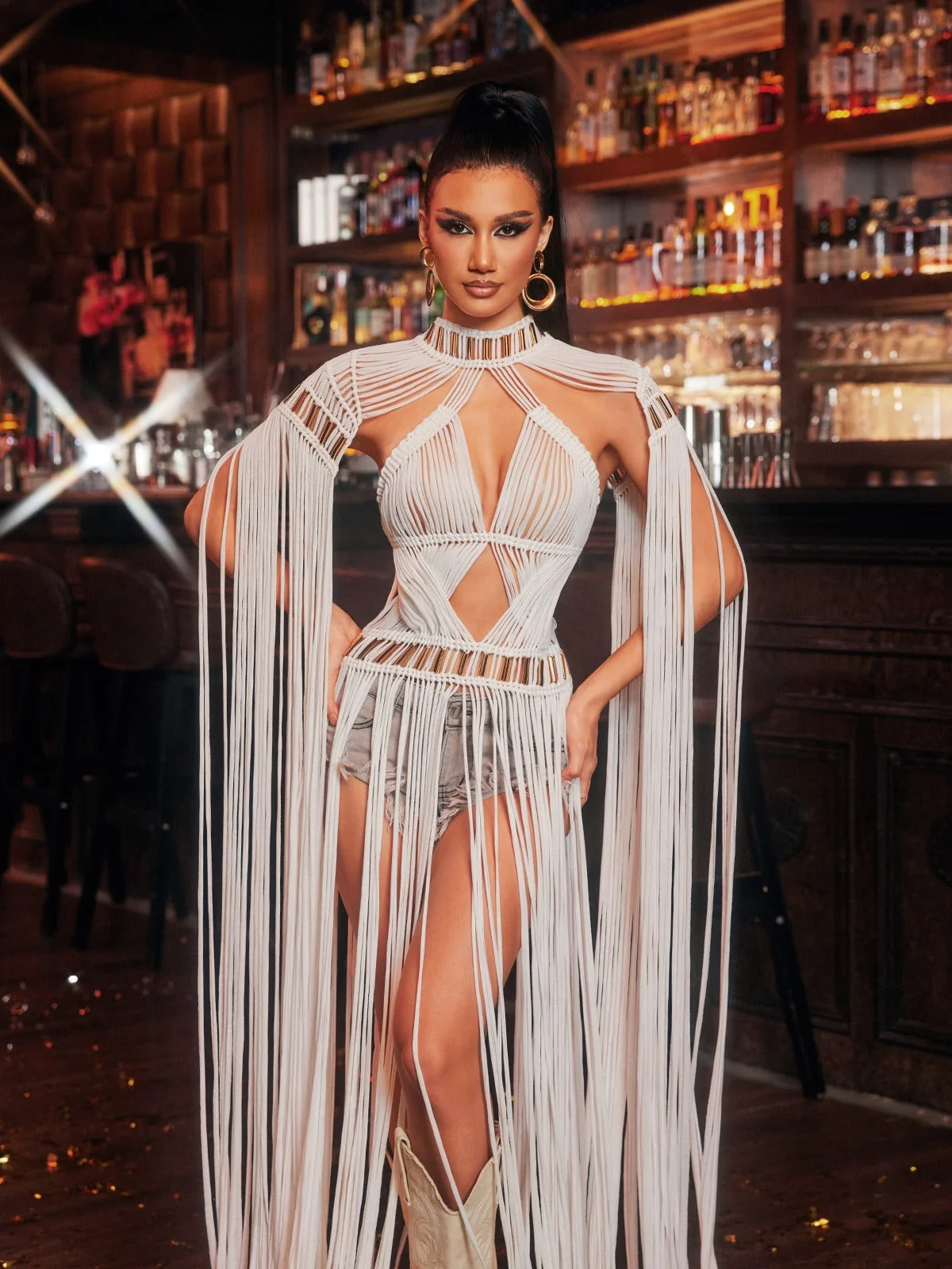 White Knit Fringe Cover Up Dress