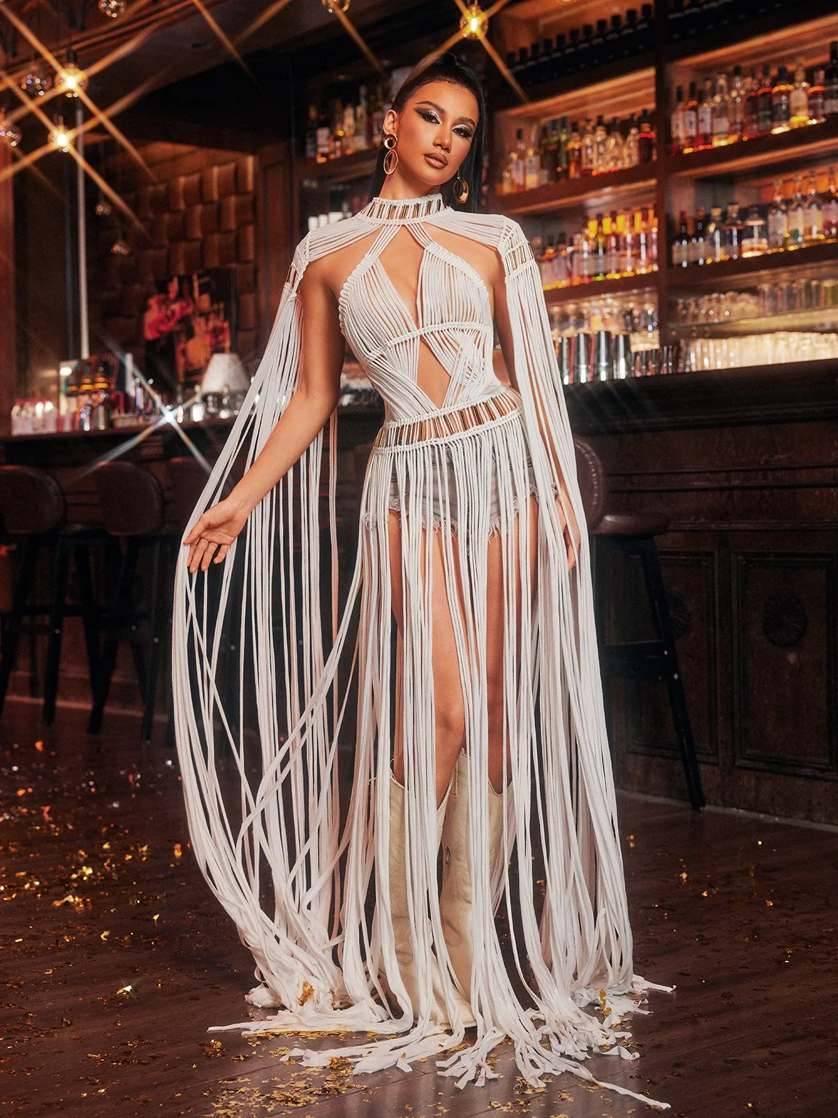 White Knit Fringe Cover Up Dress