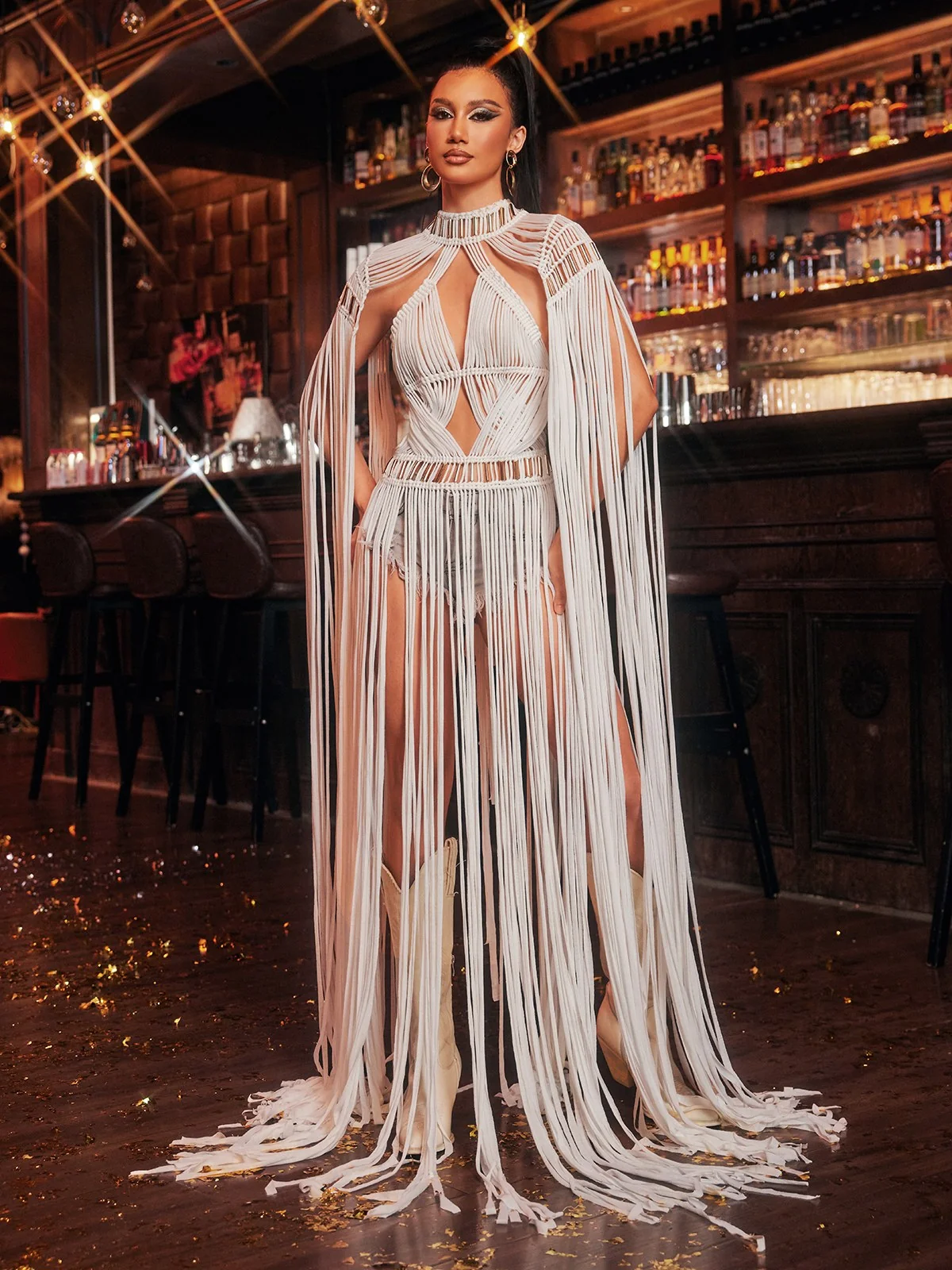 White Knit Fringe Cover Up Dress