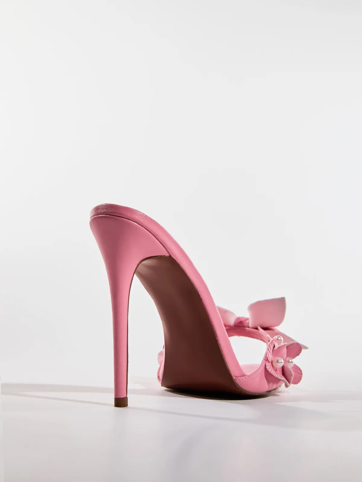 Pink Pearl Flower Leather Slippers - Womens Luxury Evening Footwear