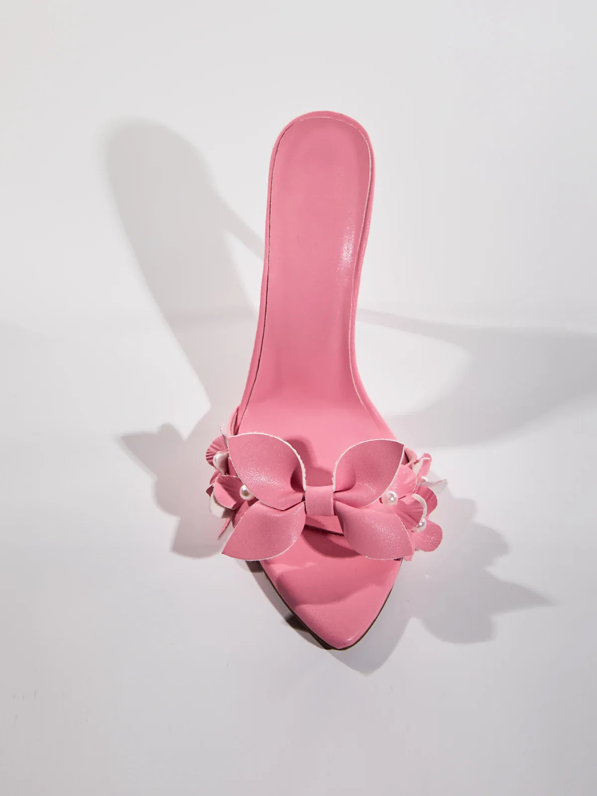 Pink Pearl Flower Leather Slippers - Womens Luxury Evening Footwear