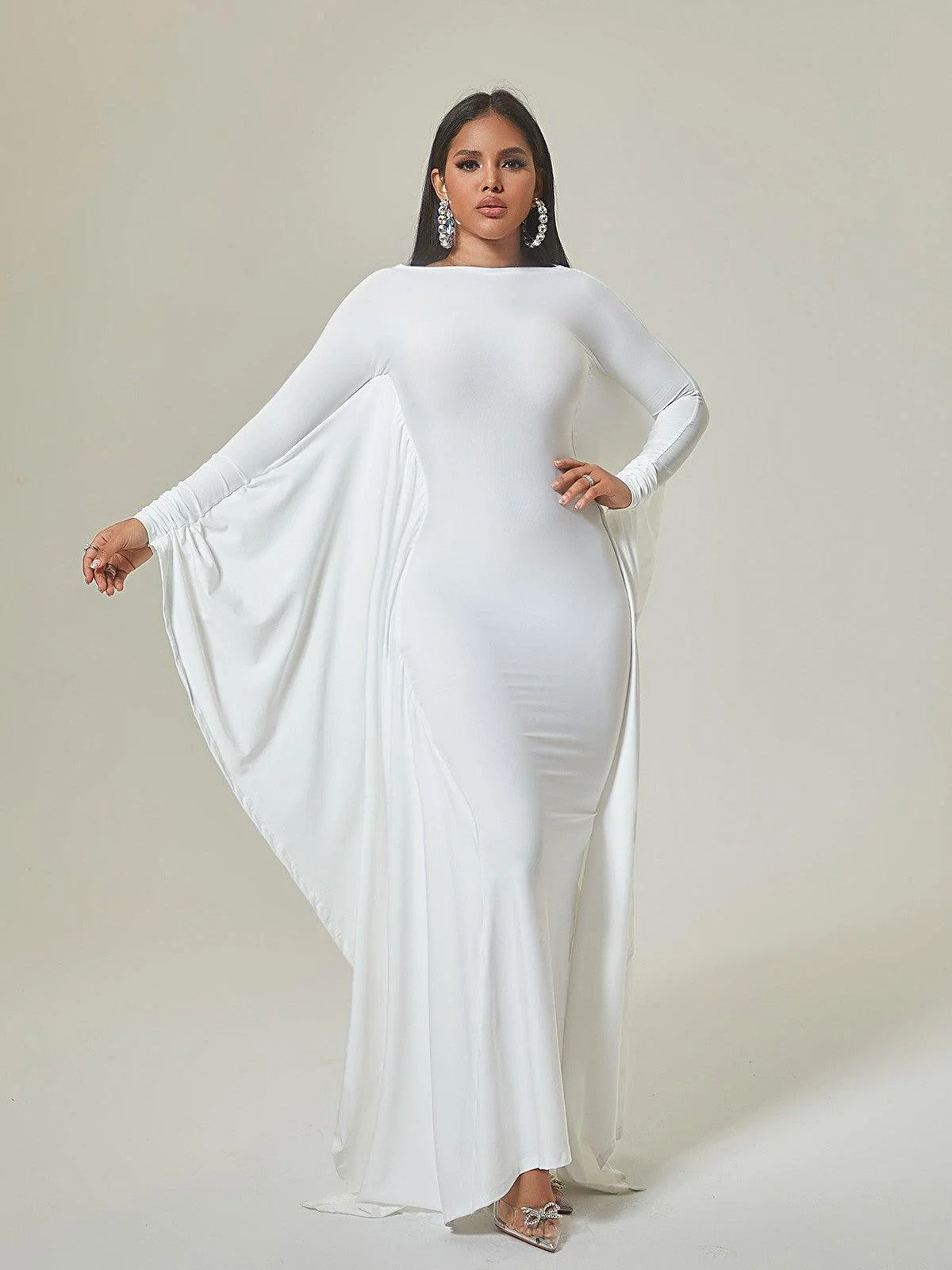 Flowing Dolman Sleeve Maxi Dress - Elegant White Womens Dress