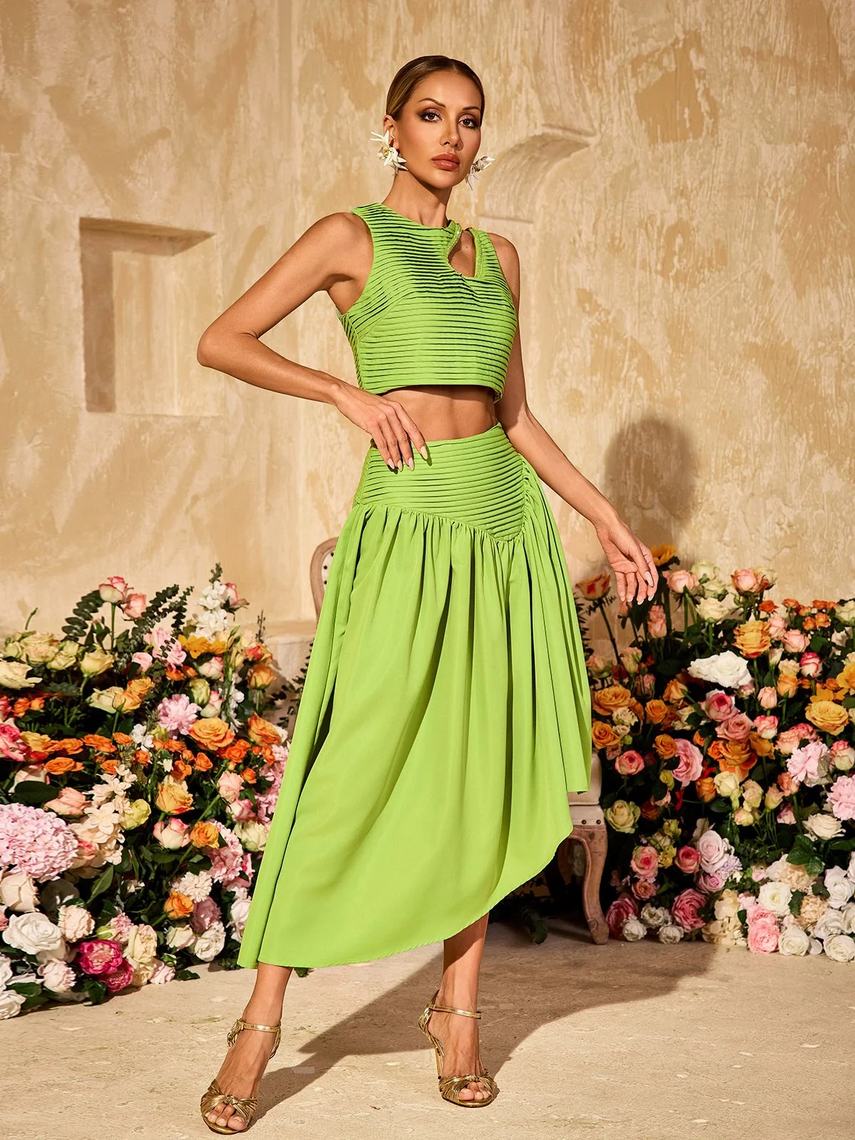 Ruched Sleeveless Skirt Set for Fashionable Looks