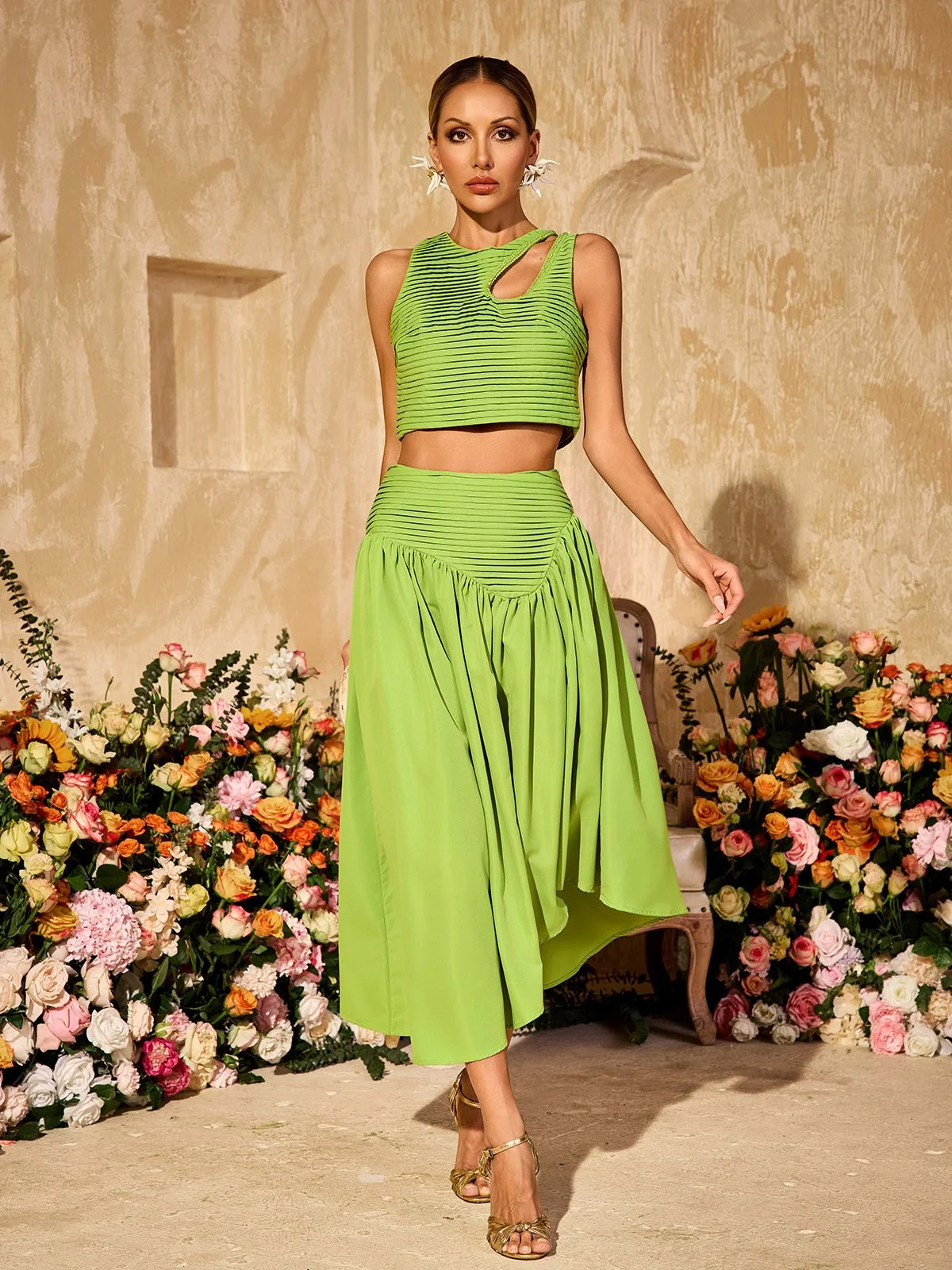 Ruched Sleeveless Skirt Set for Fashionable Looks