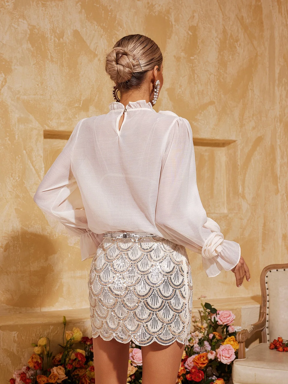 Apricot Floral Long Sleeve Top for Women