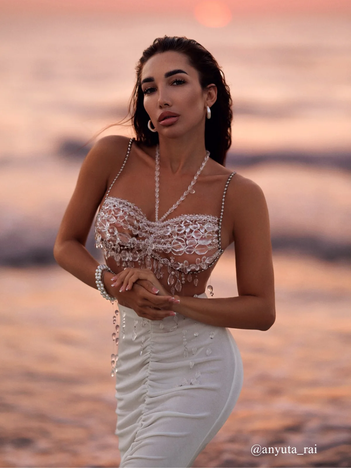 White Fringe Gemstone Beaded Bralette