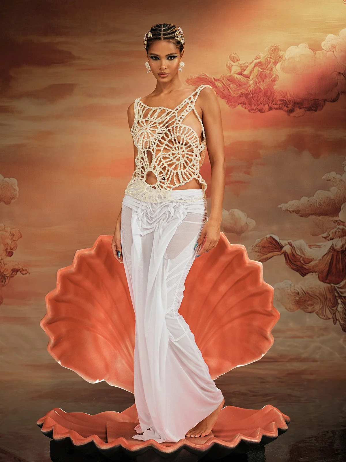 Elegant Pearl Hollow Top White | Clearance Sale