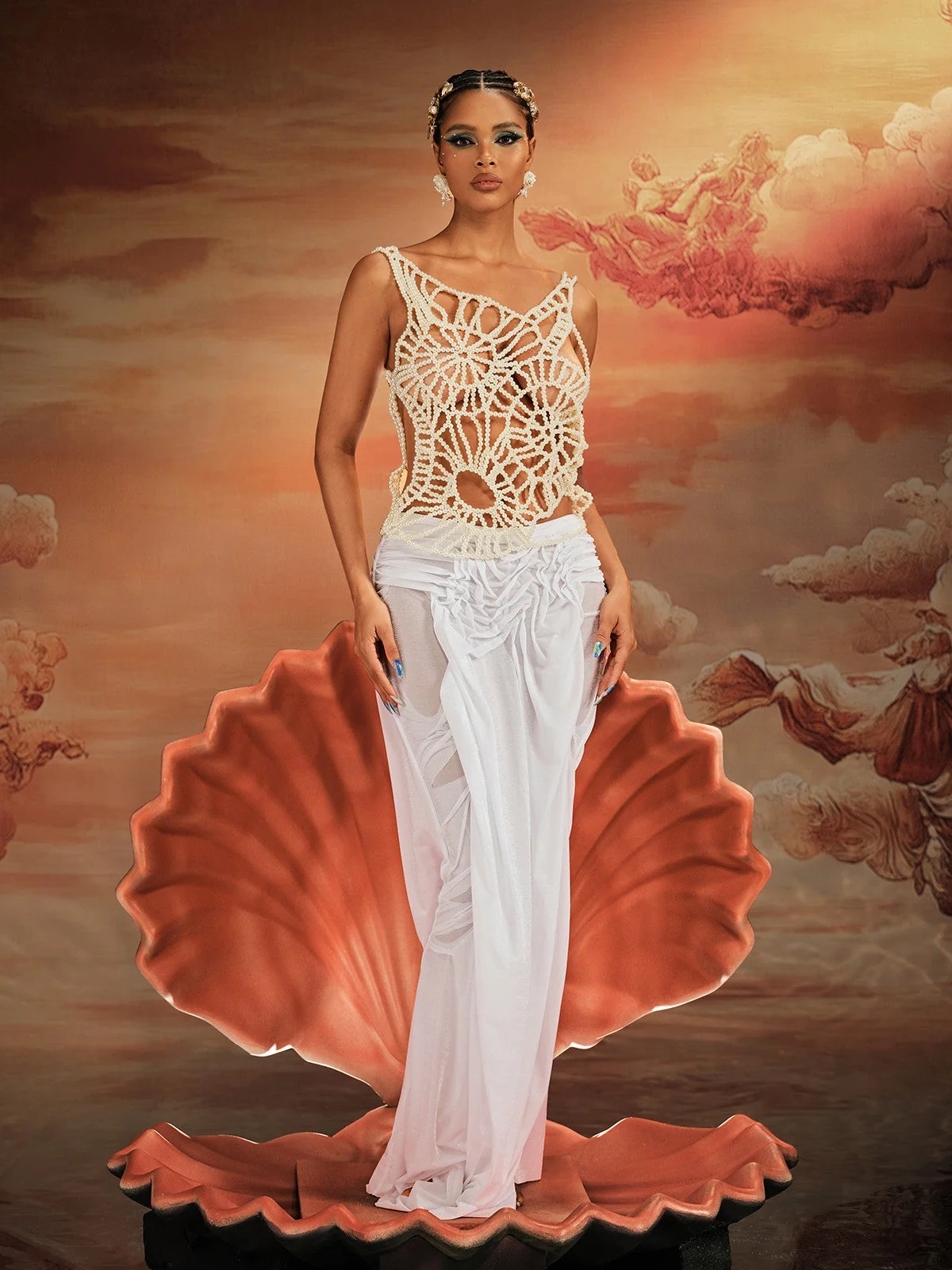 Elegant Pearl Hollow Top White | Clearance Sale