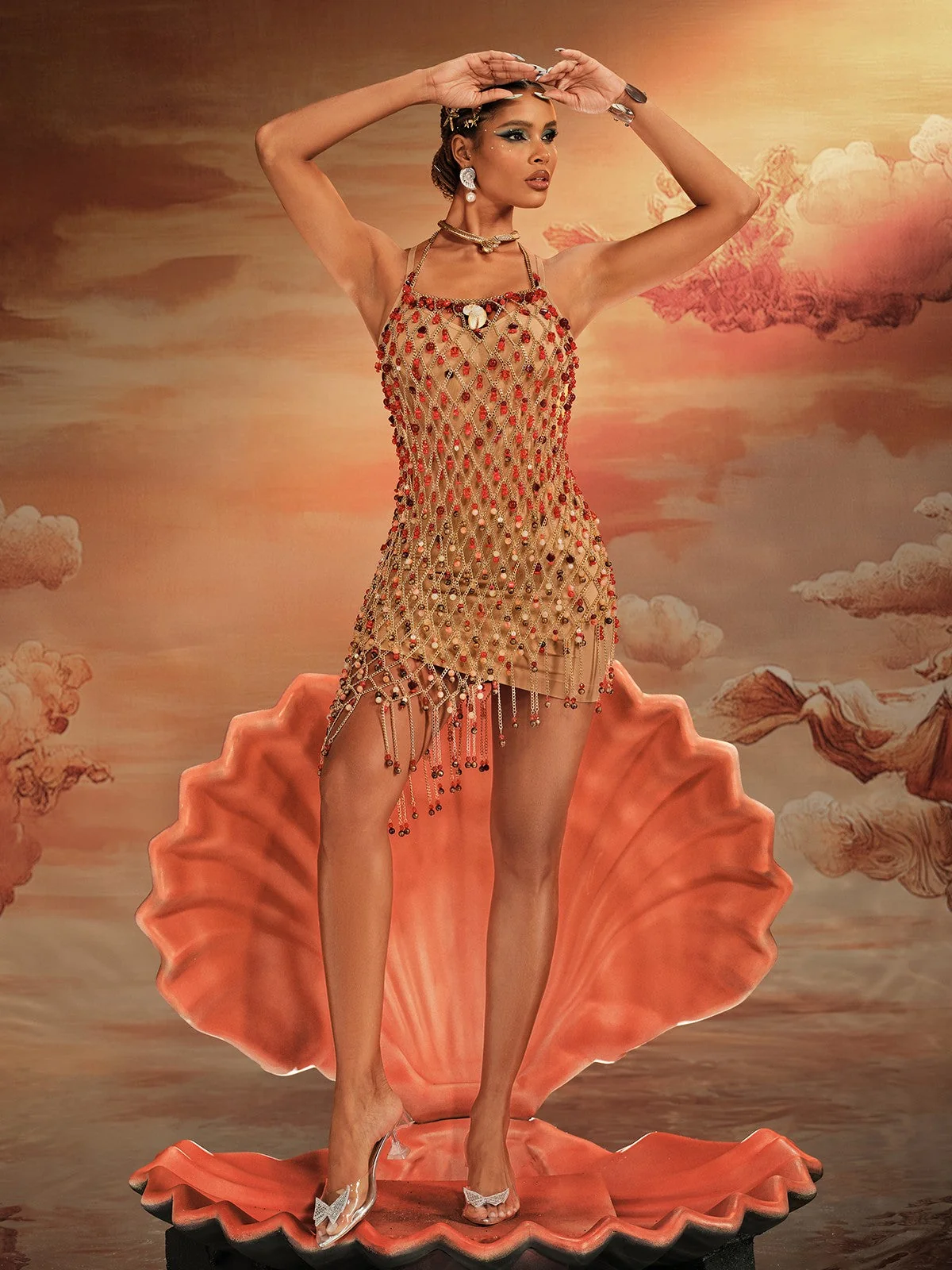 Red Beaded Fringe Mini Dress - Festival & Vacation Wear