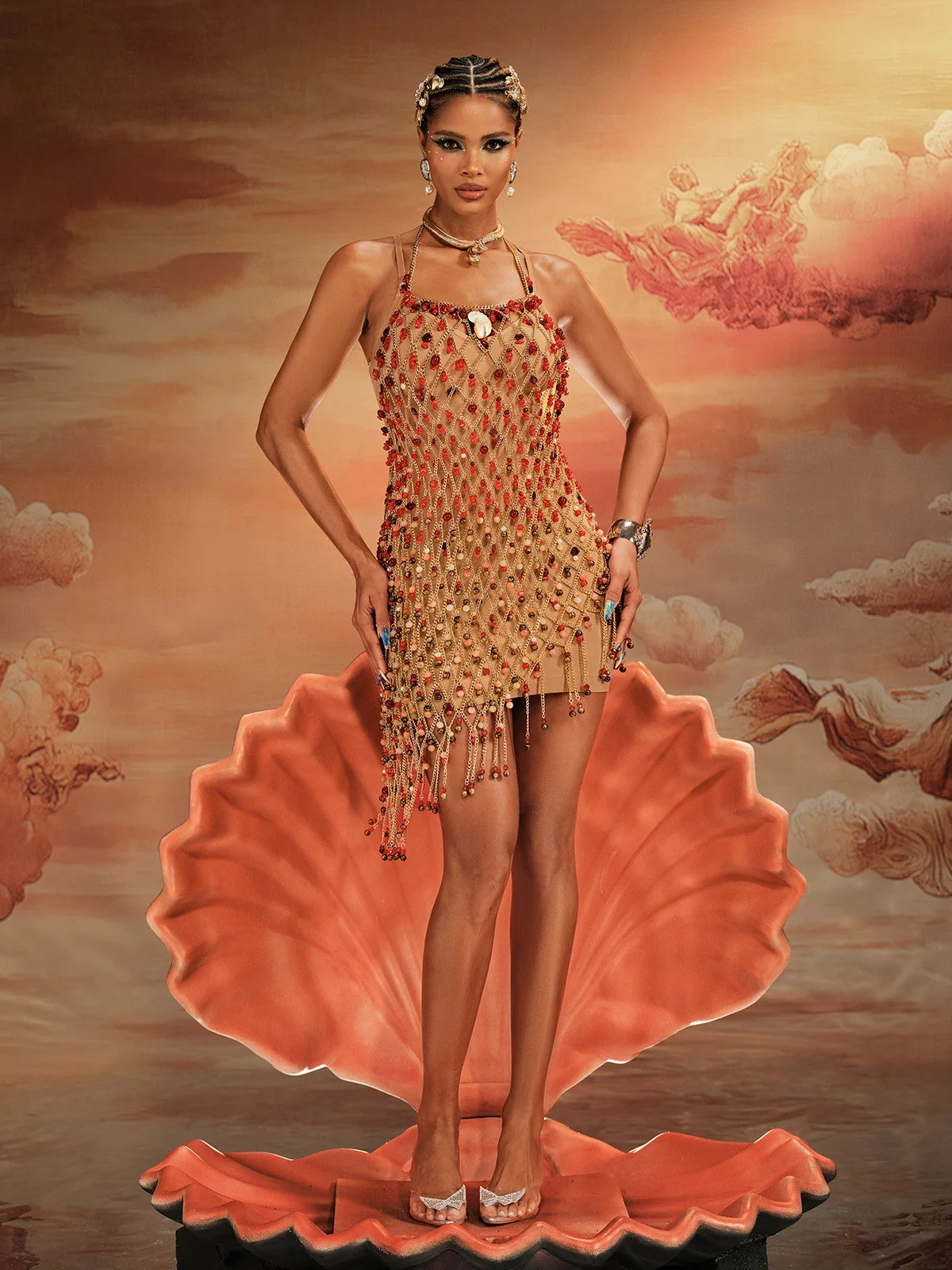 Red Beaded Fringe Mini Dress - Festival & Vacation Wear