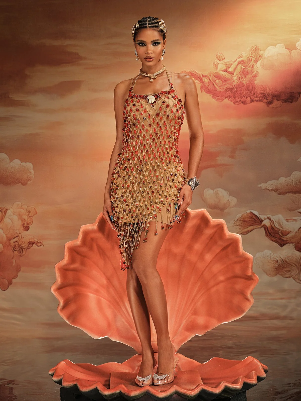 Red Beaded Fringe Mini Dress - Festival & Vacation Wear