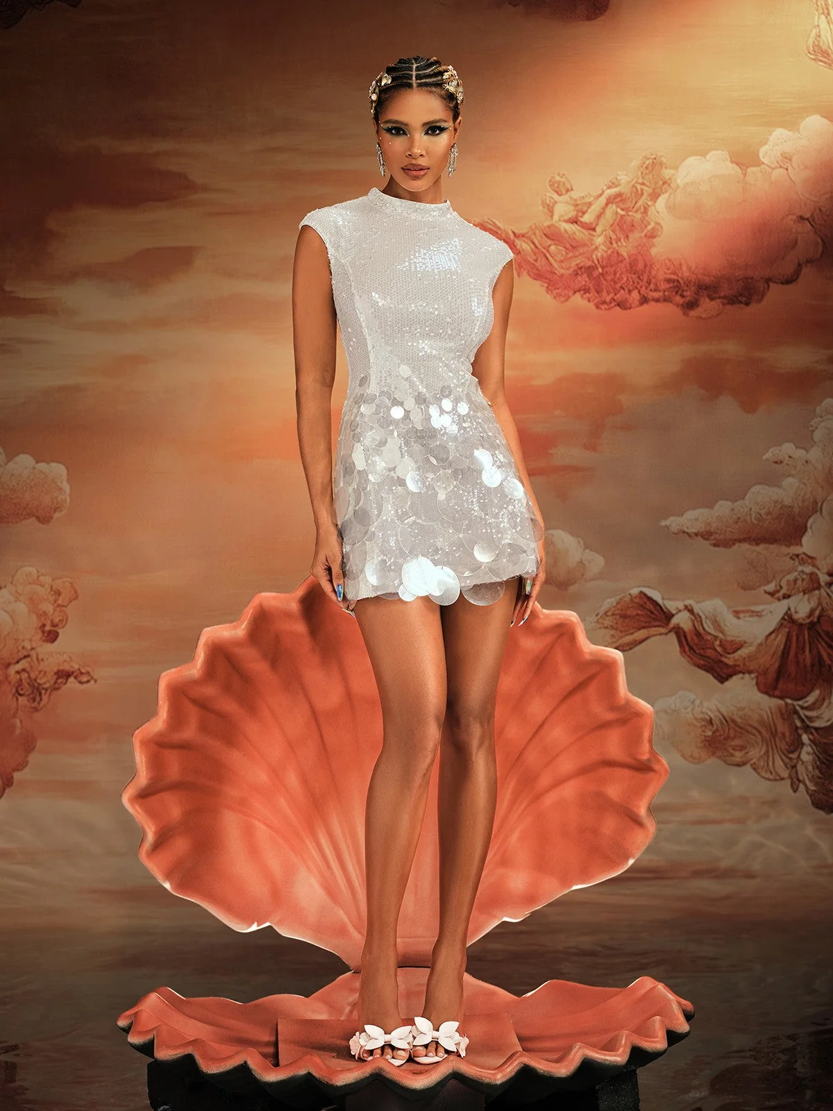 White Sequin Sleeveless Mini Dress - Elegant Sparkle Design