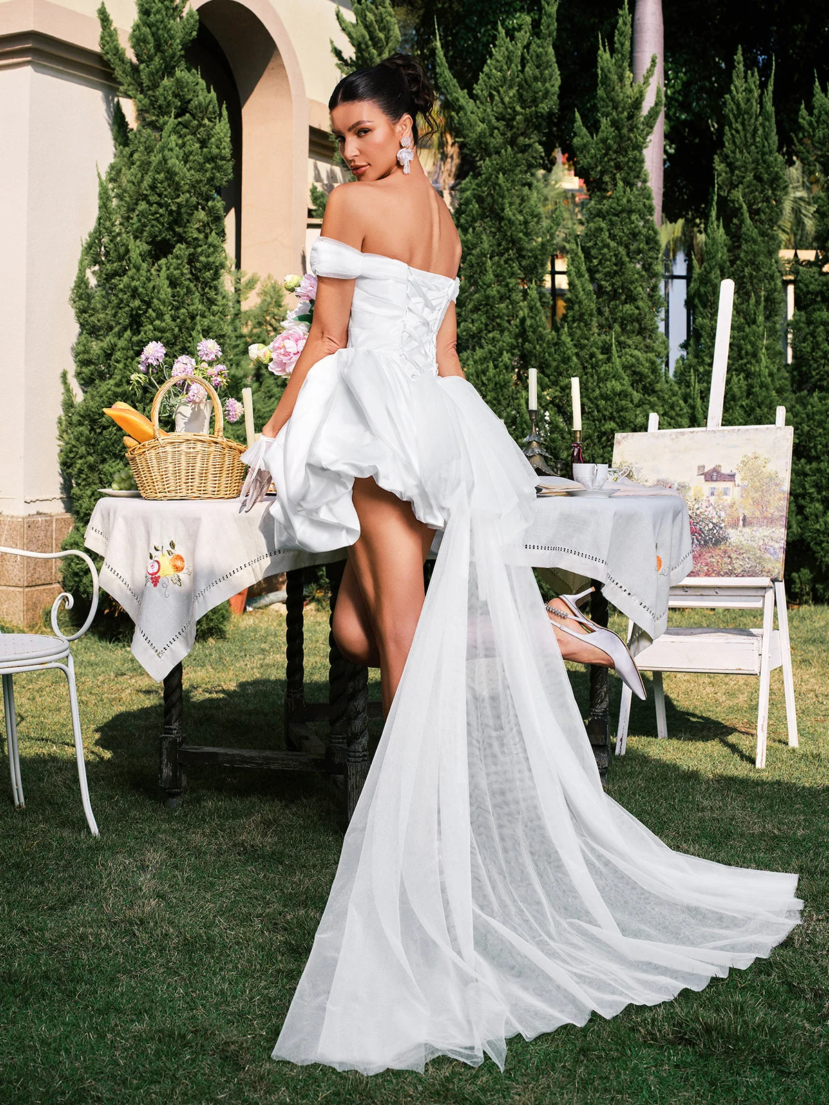 White Satin Ruched Off-Shoulder Dress - Elegant & Sophisticated