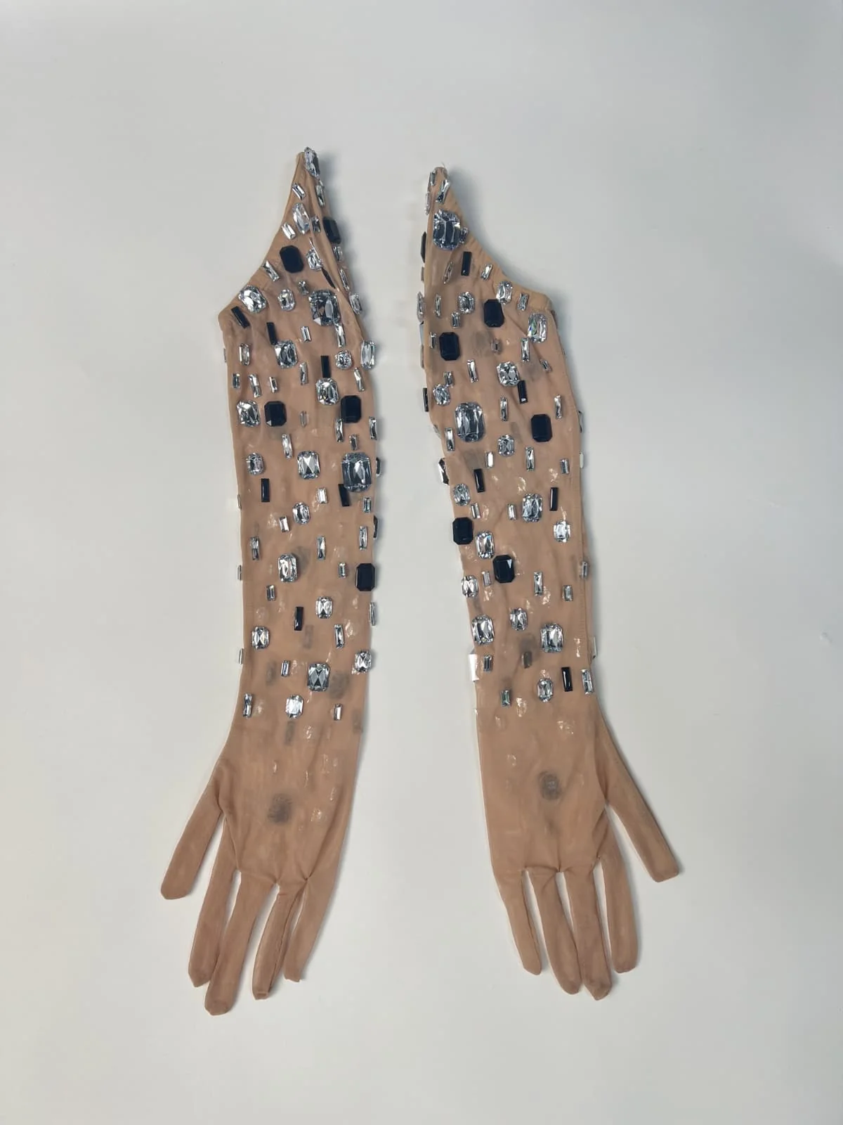 Elegant Strapless Embellished Mesh Maxi Dress in Nude