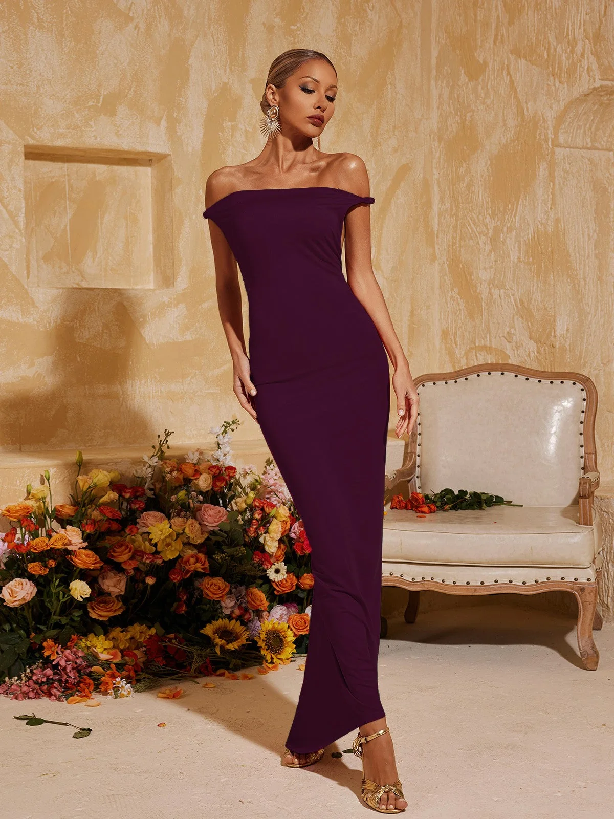 Purple Ruched Backless Maxi Dress for Effortless Elegance