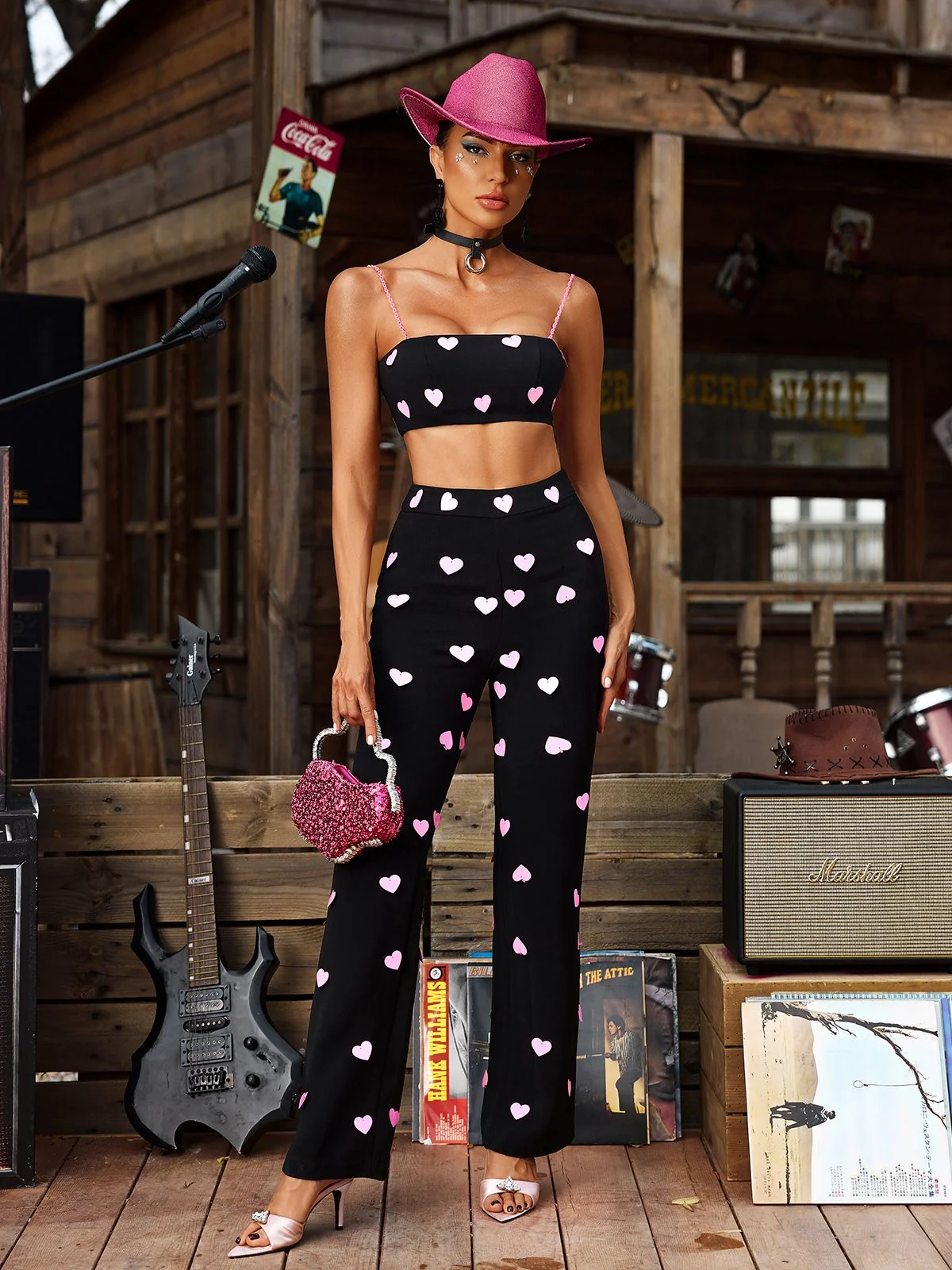 Elegant Chain Heart Spaghetti Strap Pants Set